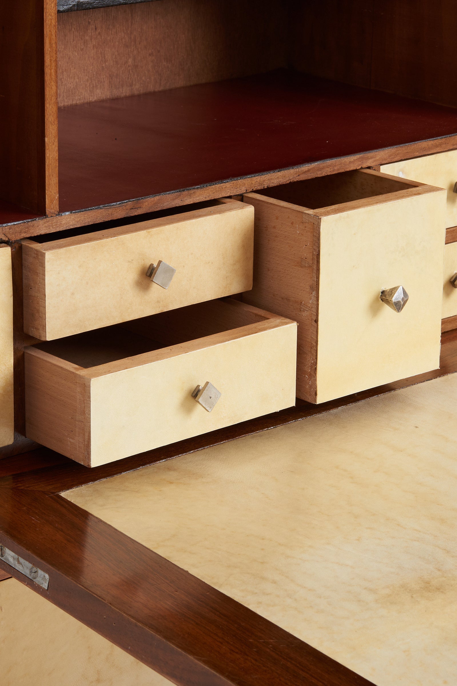 Art Deco Walnut and Velum Secretaire Cabinet