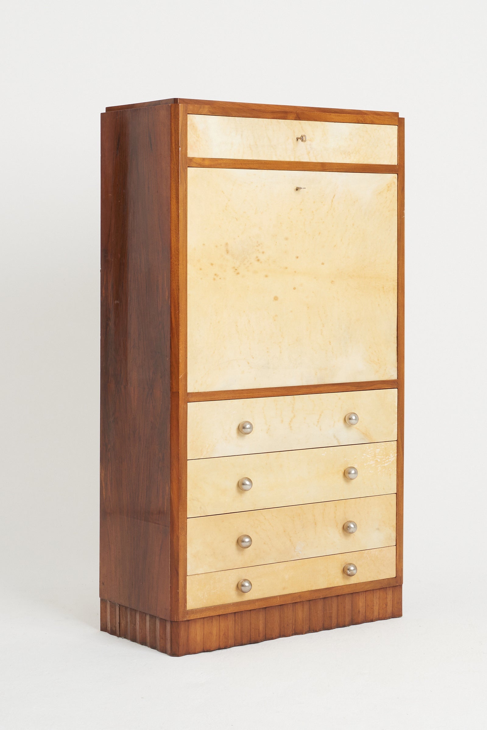 8349- Art Deco Walnut and Velum Secretaire Cabinet