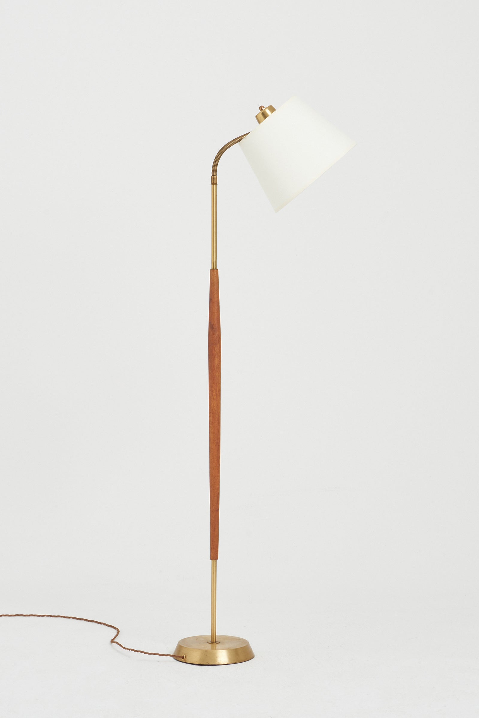 Brass and Teak Reading Floor Lamp