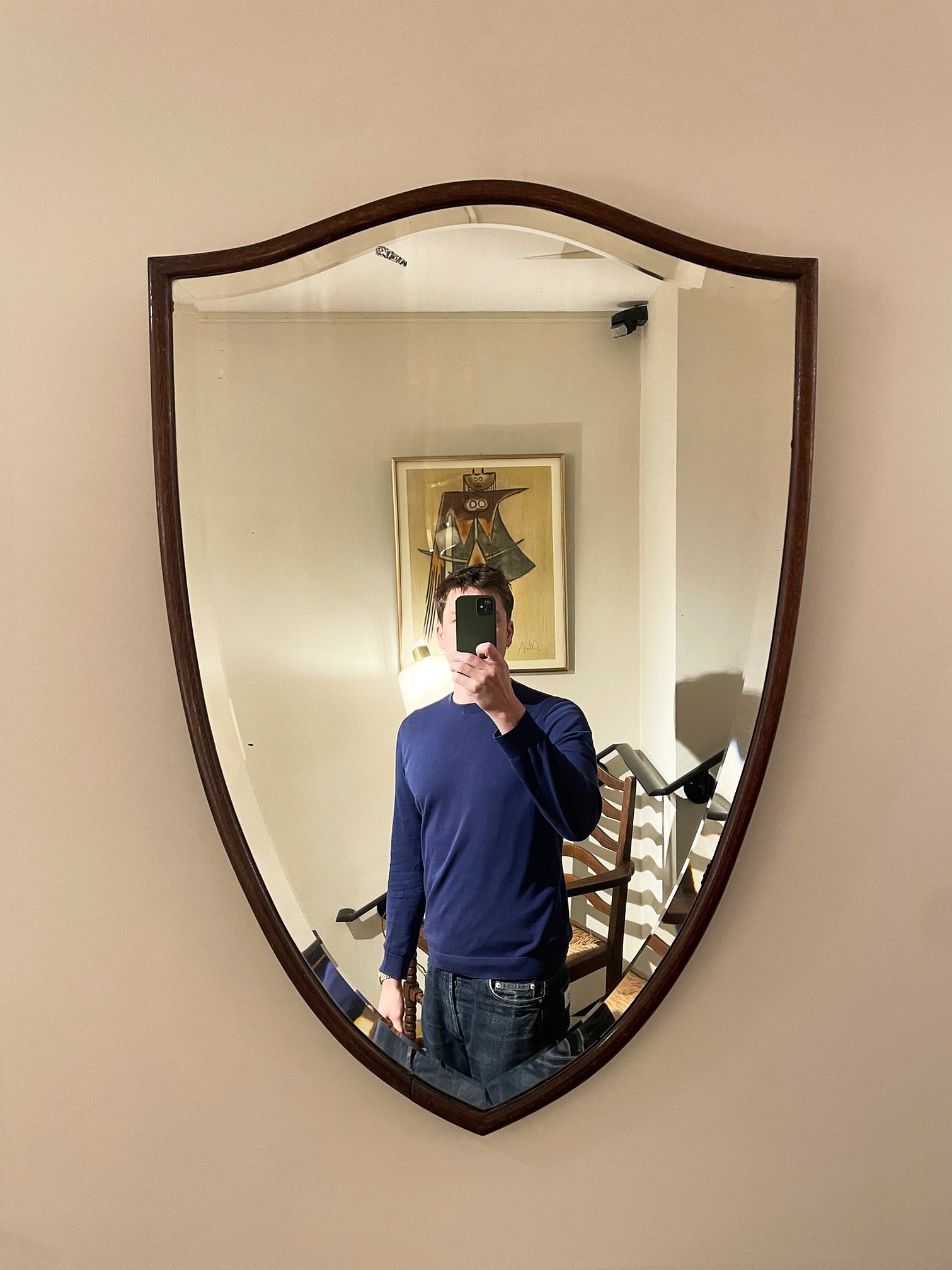 8369- 1920s Oak Shield Mirror