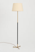 8386- Mid-Century Brass and Faux Black Leather Floor Lamp