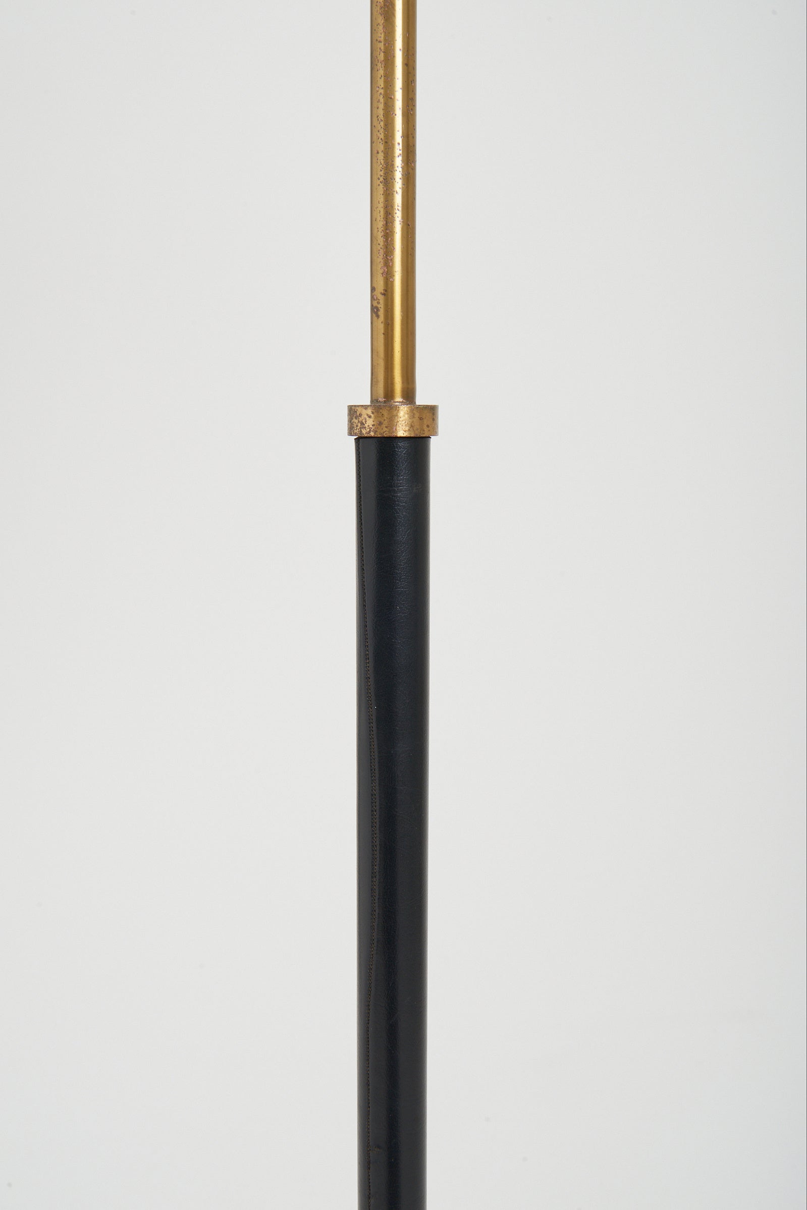 Mid-Century Brass and Faux Black Leather Floor Lamp