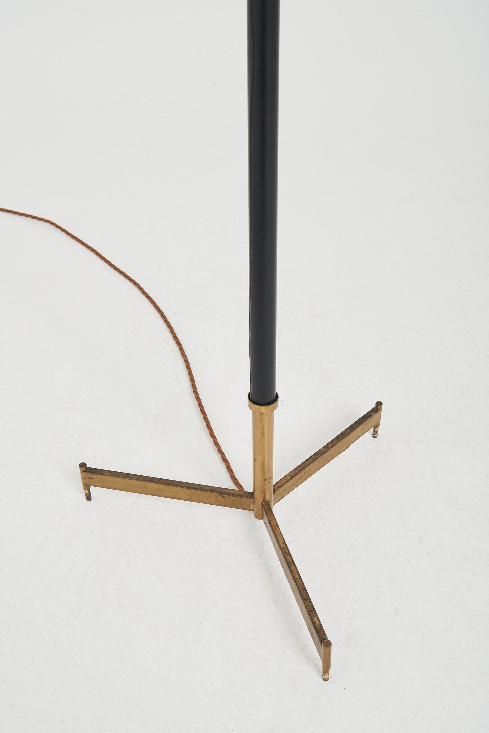 Mid-Century Brass and Faux Black Leather Floor Lamp