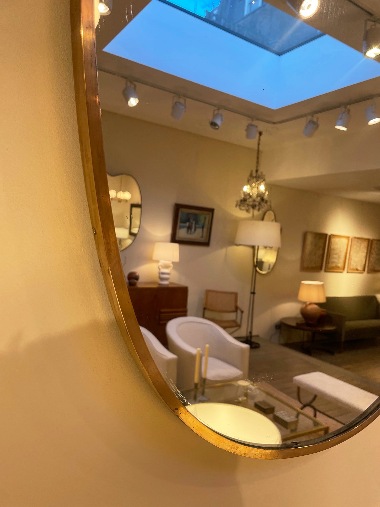 Pair of Midcentury Brass Shield Mirrors