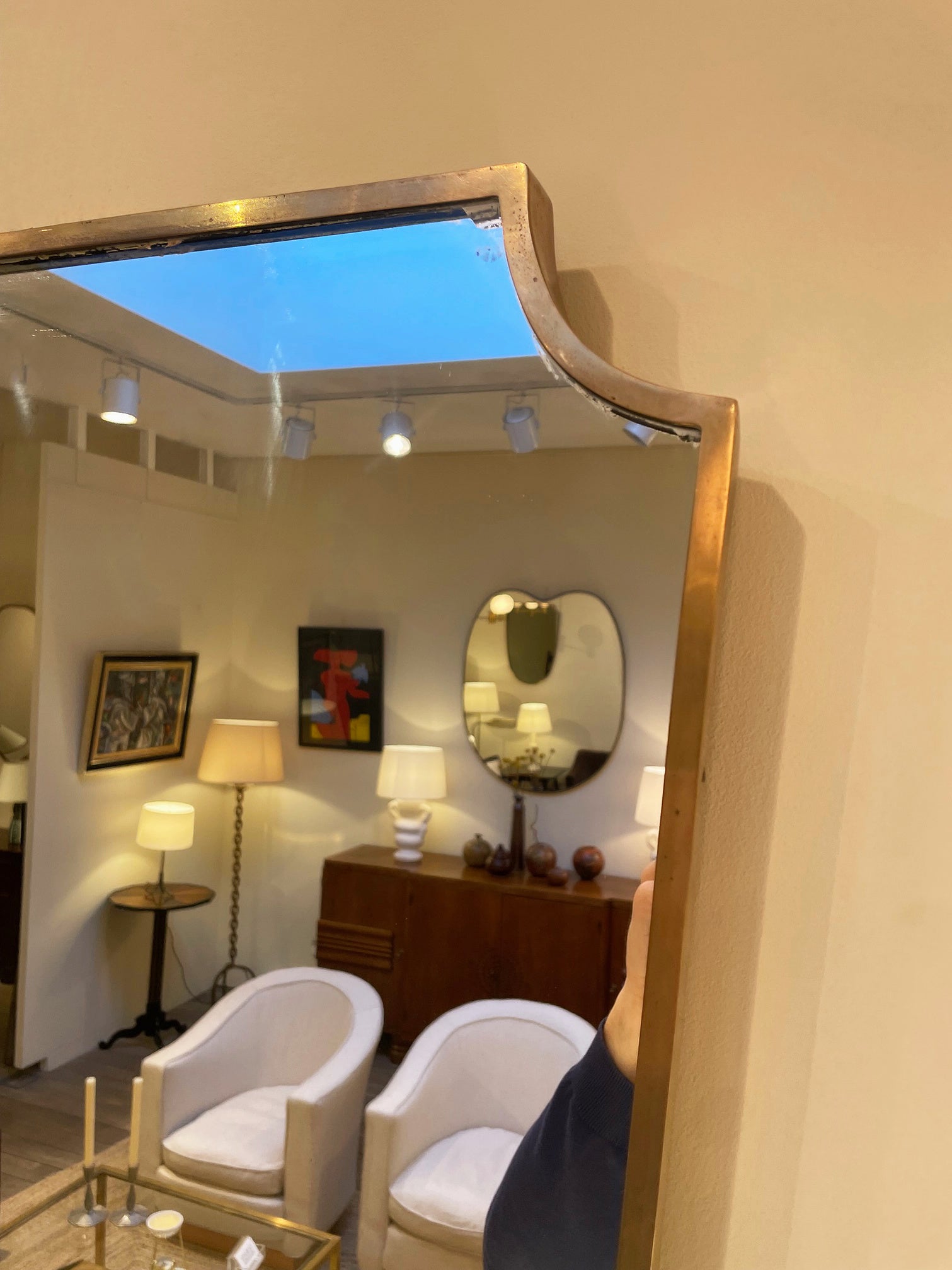 Pair of Midcentury Brass Shield Mirrors