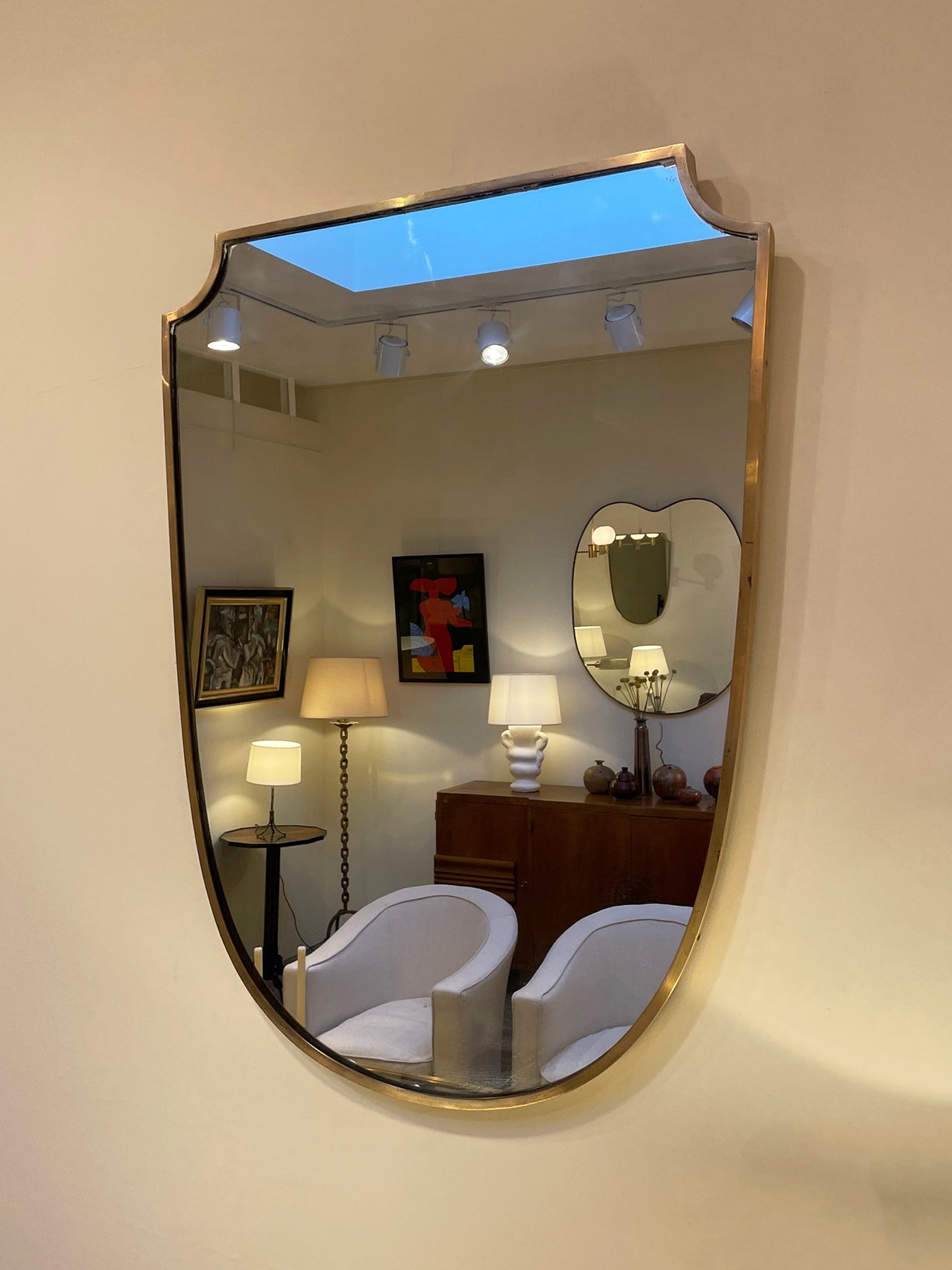 Pair of Midcentury Brass Shield Mirrors
