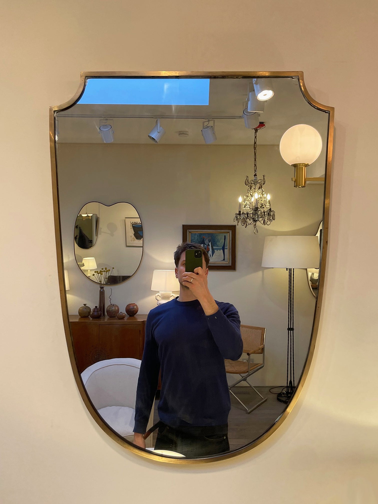 Pair of Midcentury Brass Shield Mirrors