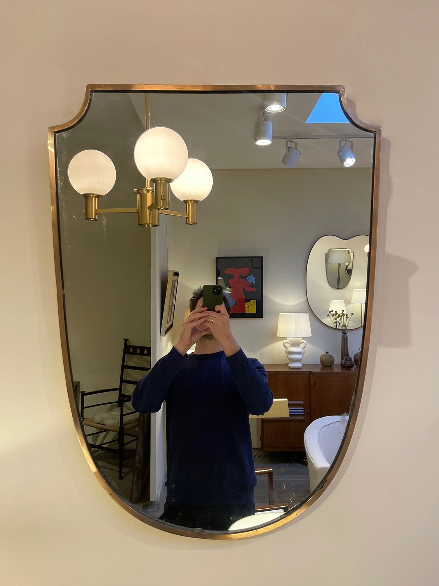 Pair of Midcentury Brass Shield Mirrors