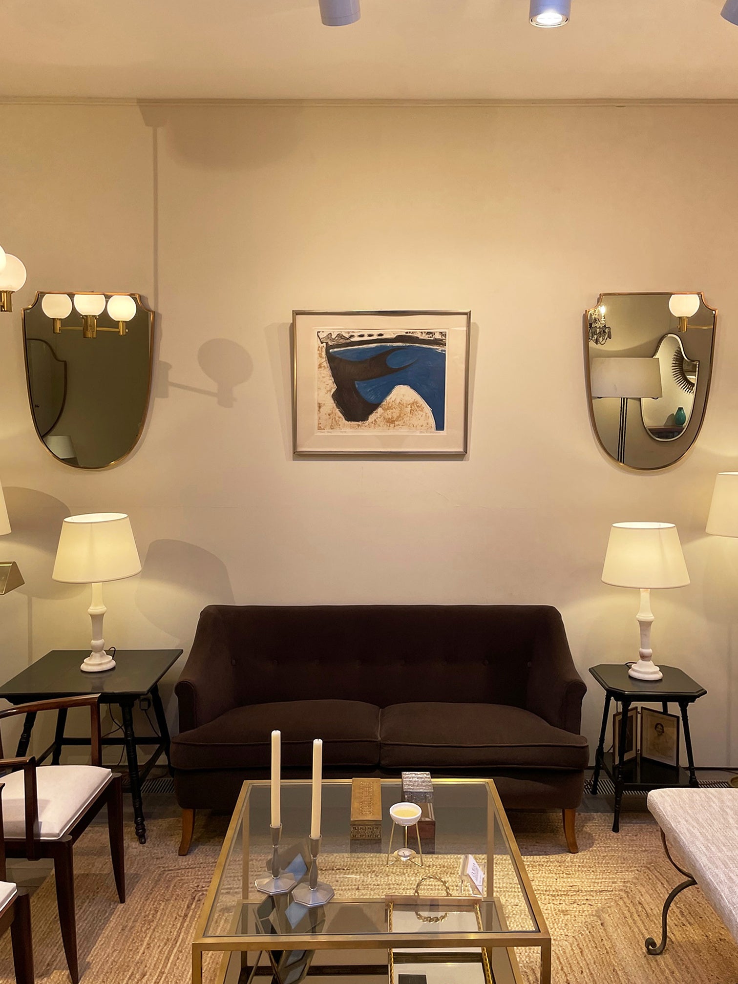 8436- Pair of Midcentury Brass Shield Mirrors