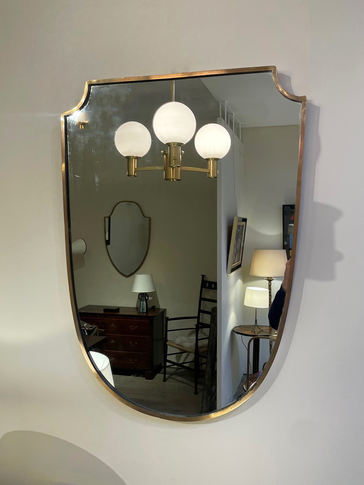 Pair of Midcentury Brass Shield Mirrors