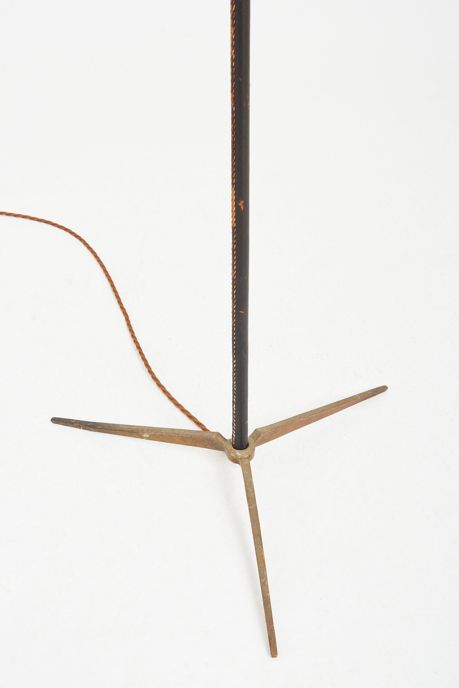 Brass and Black Leather Floor Lamp