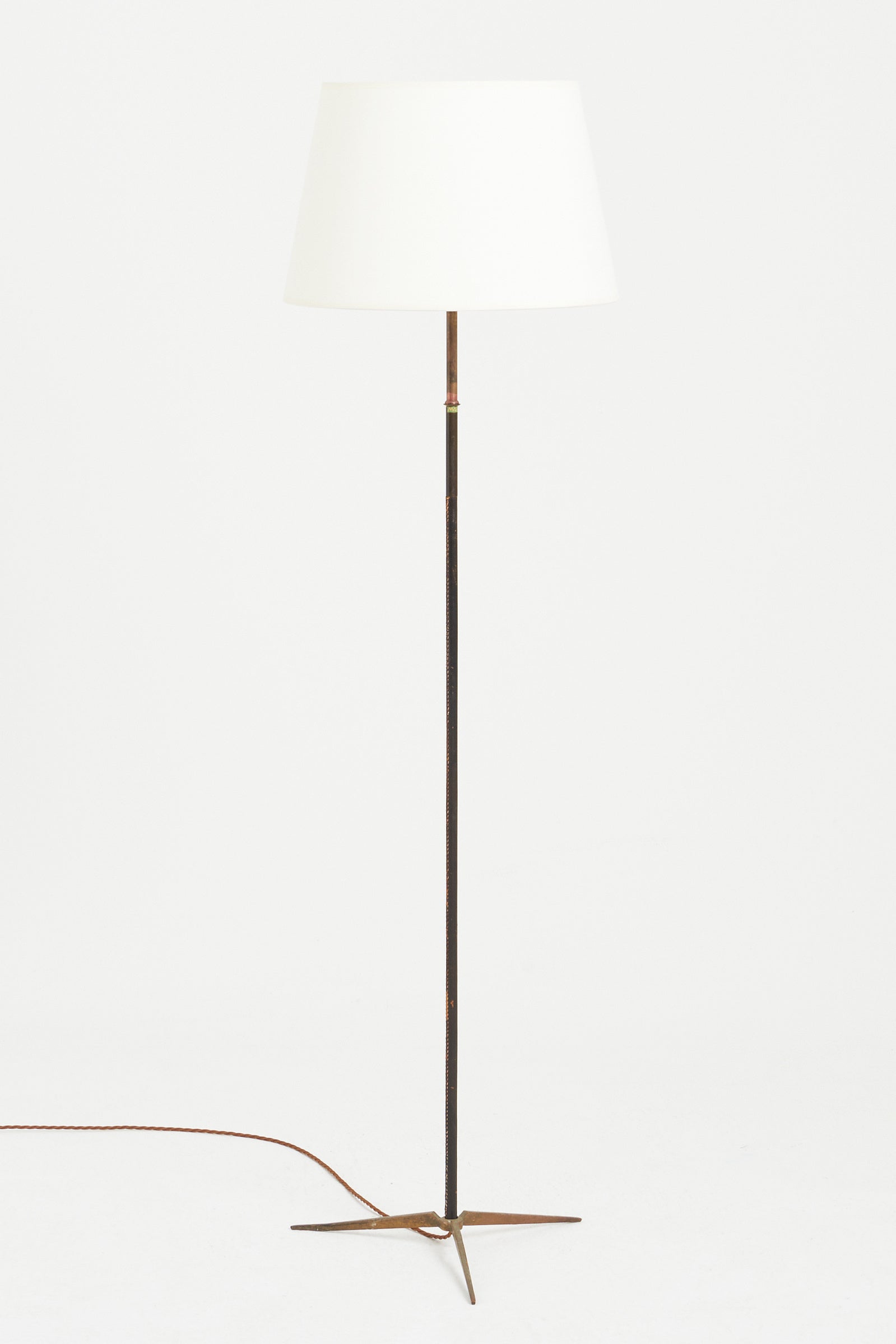 8480- Brass and Black Leather Floor Lamp