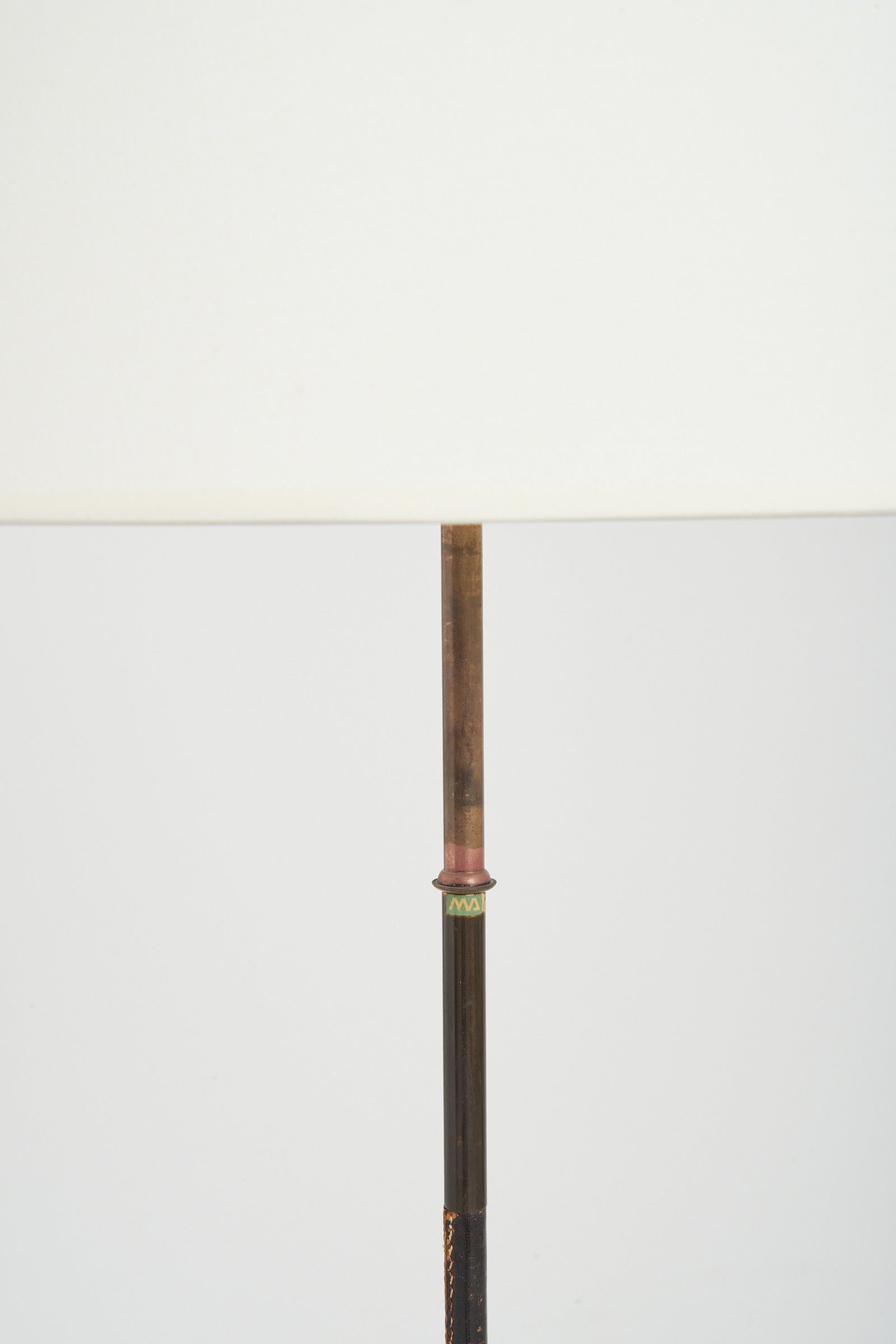 Brass and Black Leather Floor Lamp
