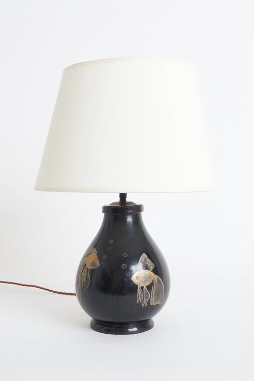 8503- Art Deco Black Lacquer Table Lamp