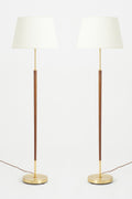 8514- Pair of Brass and Walnut Floor Lamps