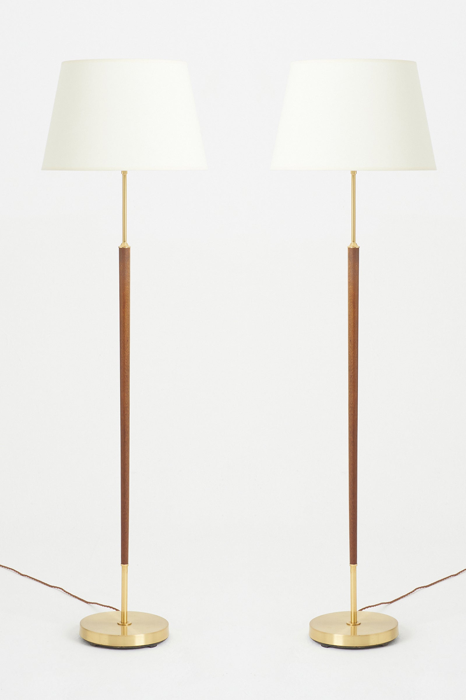 8514- Pair of Brass and Walnut Floor Lamps