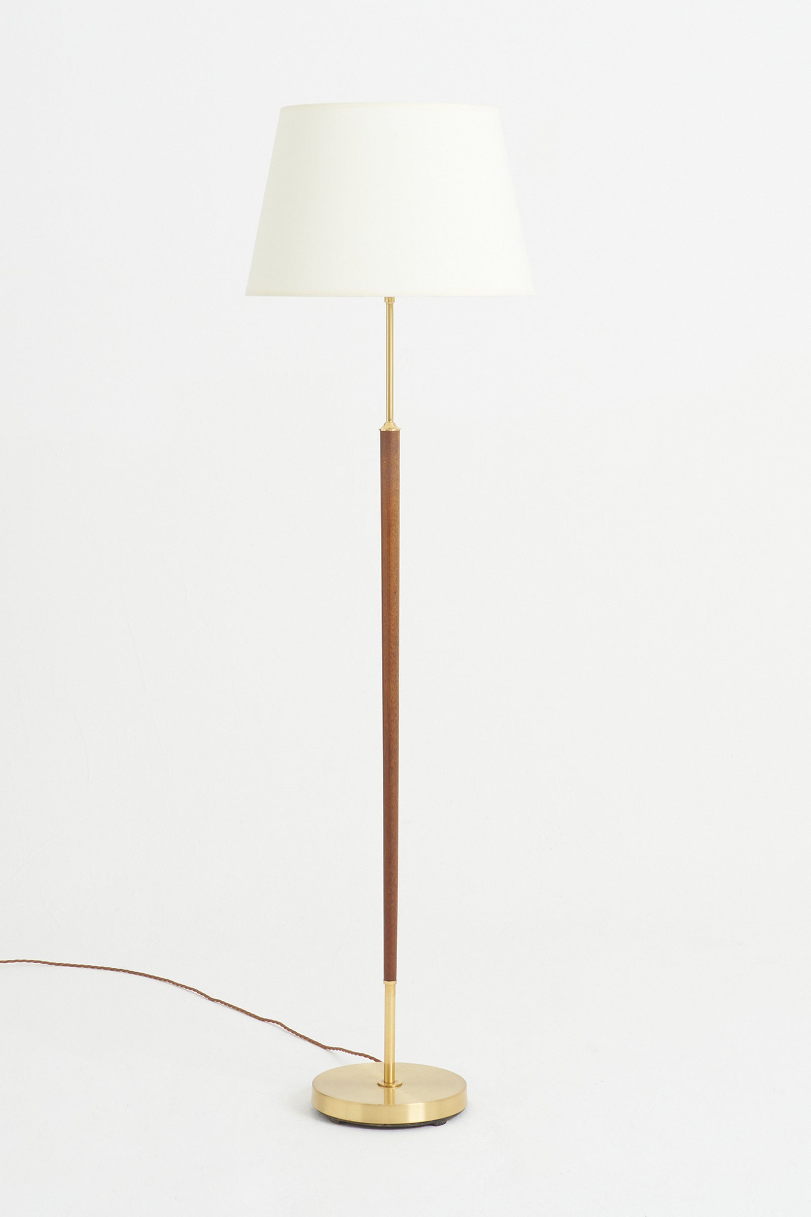 Pair of Brass and Walnut Floor Lamps