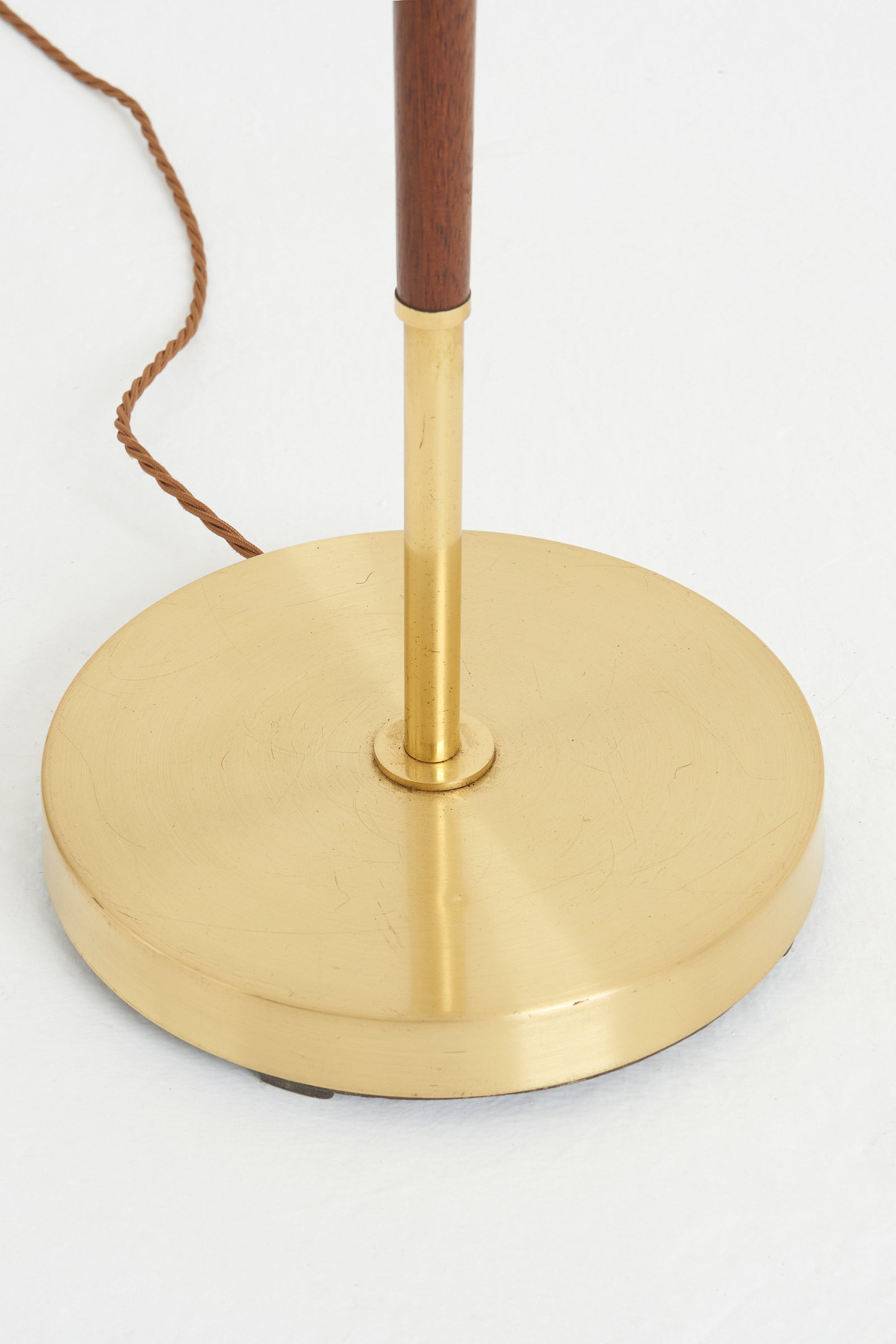 Pair of Brass and Walnut Floor Lamps