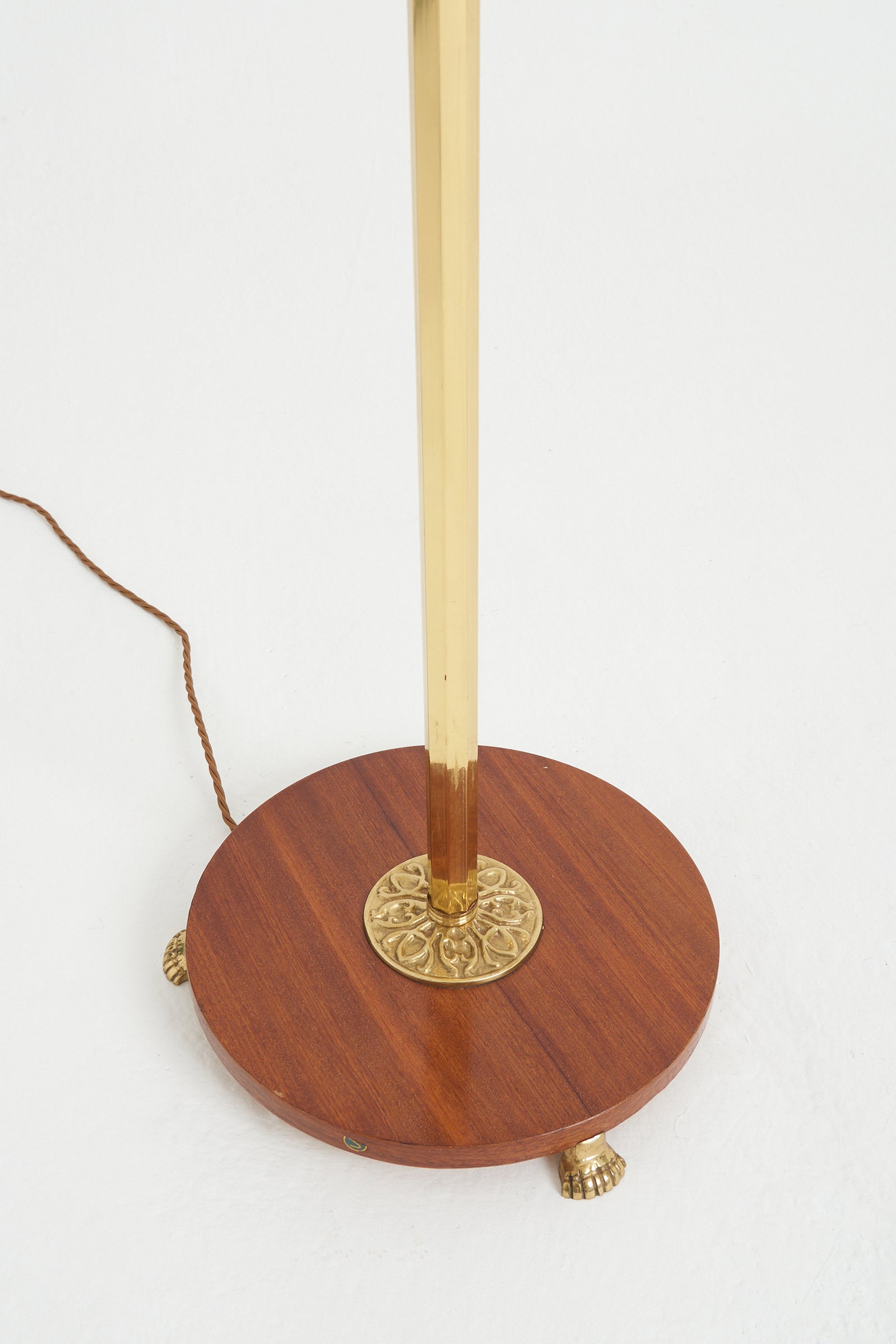 Brass and Mahogany 3-Arm Floor Lamp