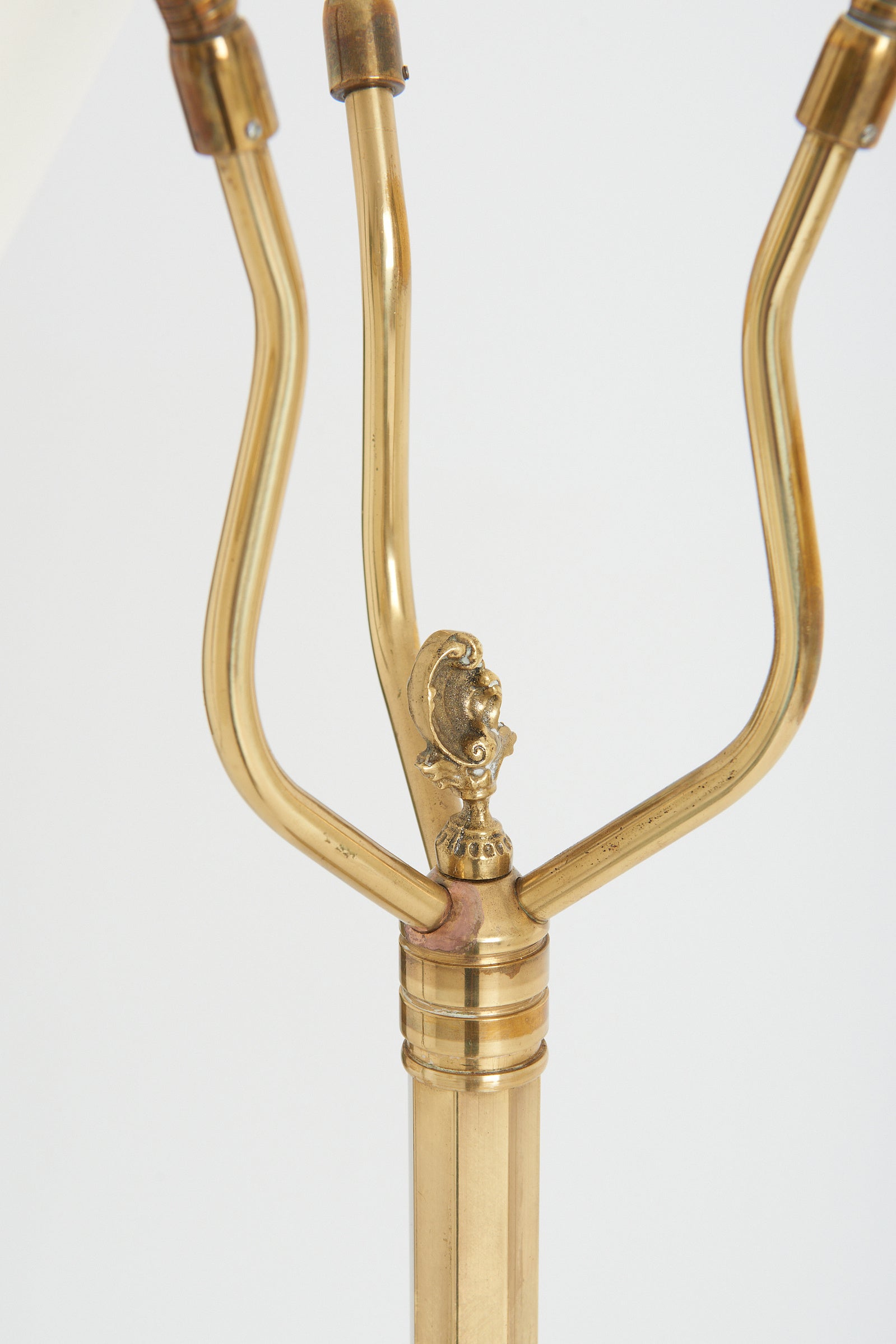 Brass and Mahogany 3-Arm Floor Lamp