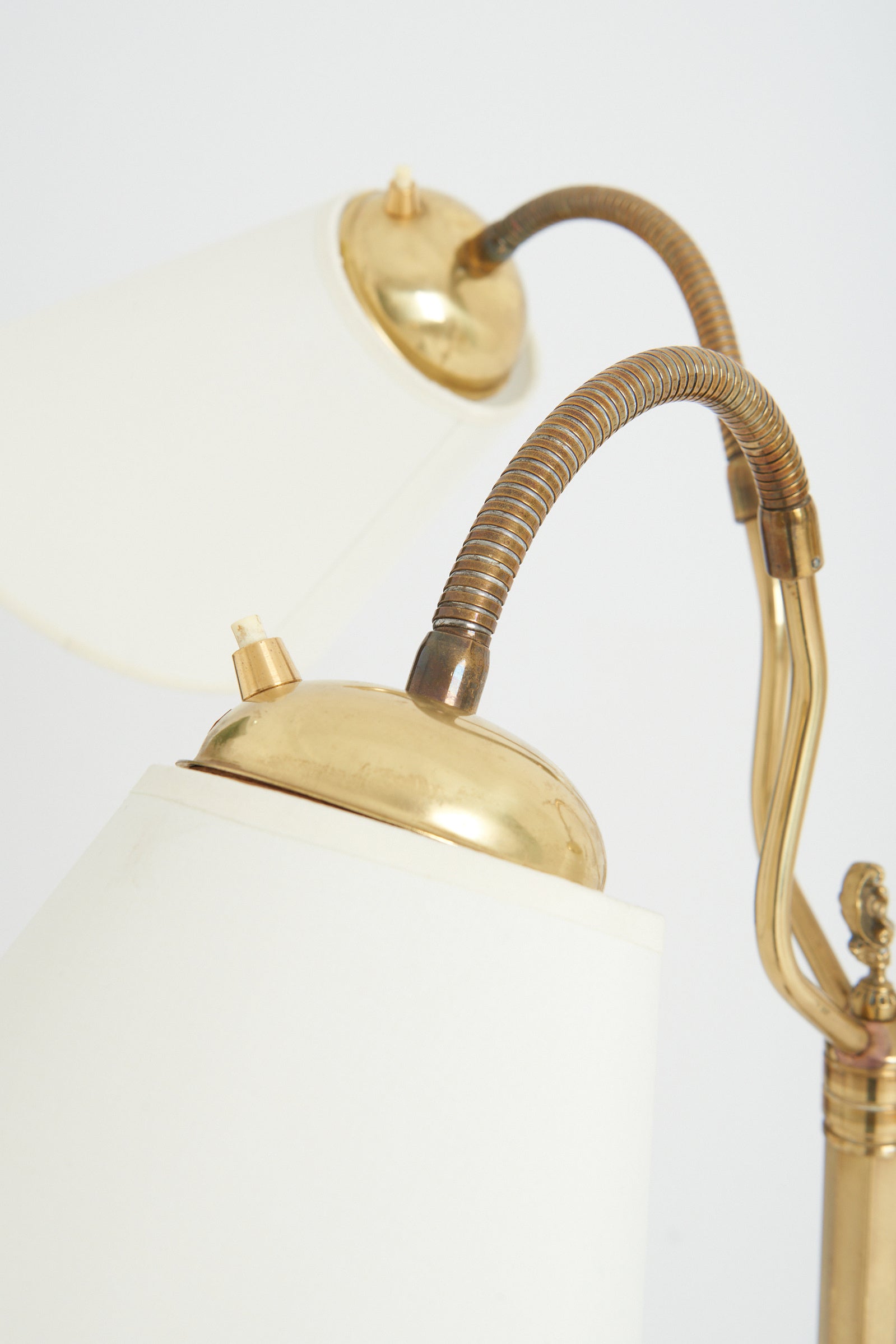 Brass and Mahogany 3-Arm Floor Lamp