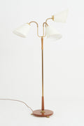 8516- Brass and Mahogany Three Armed Floor Lamp