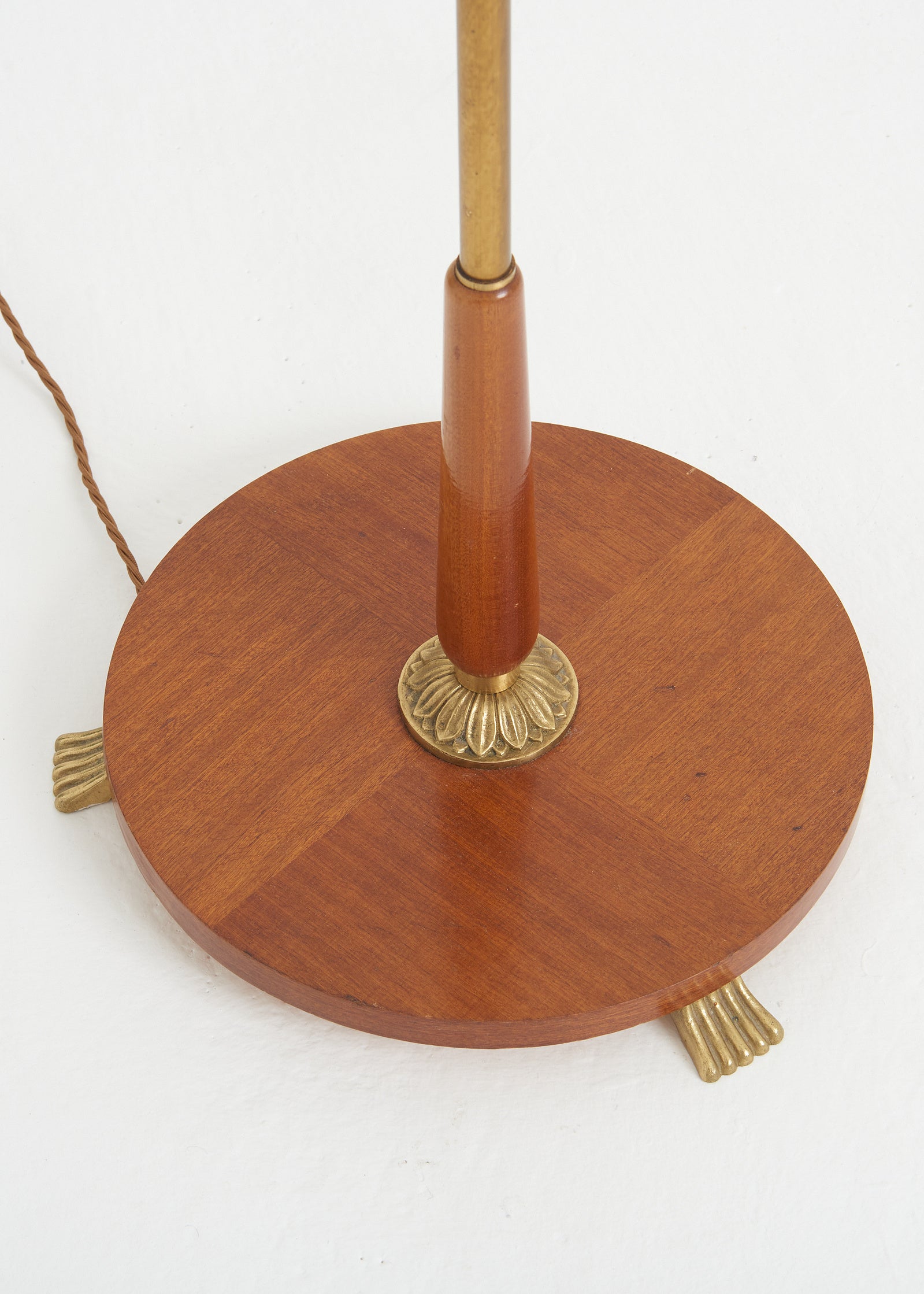 Brass and Mahogany Three Armed Floor Lamp
