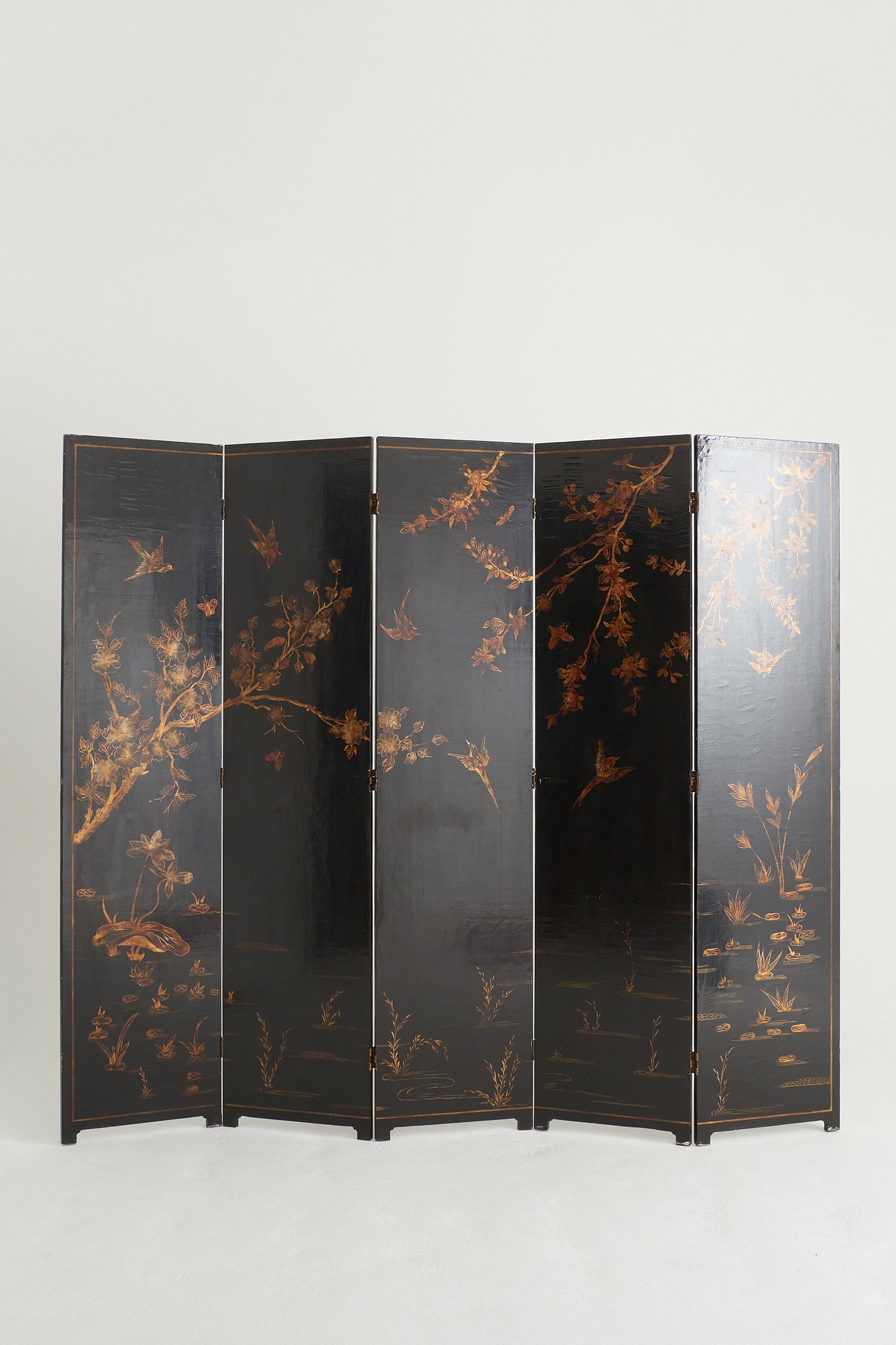 Gold and Black Five-Leaf Screen