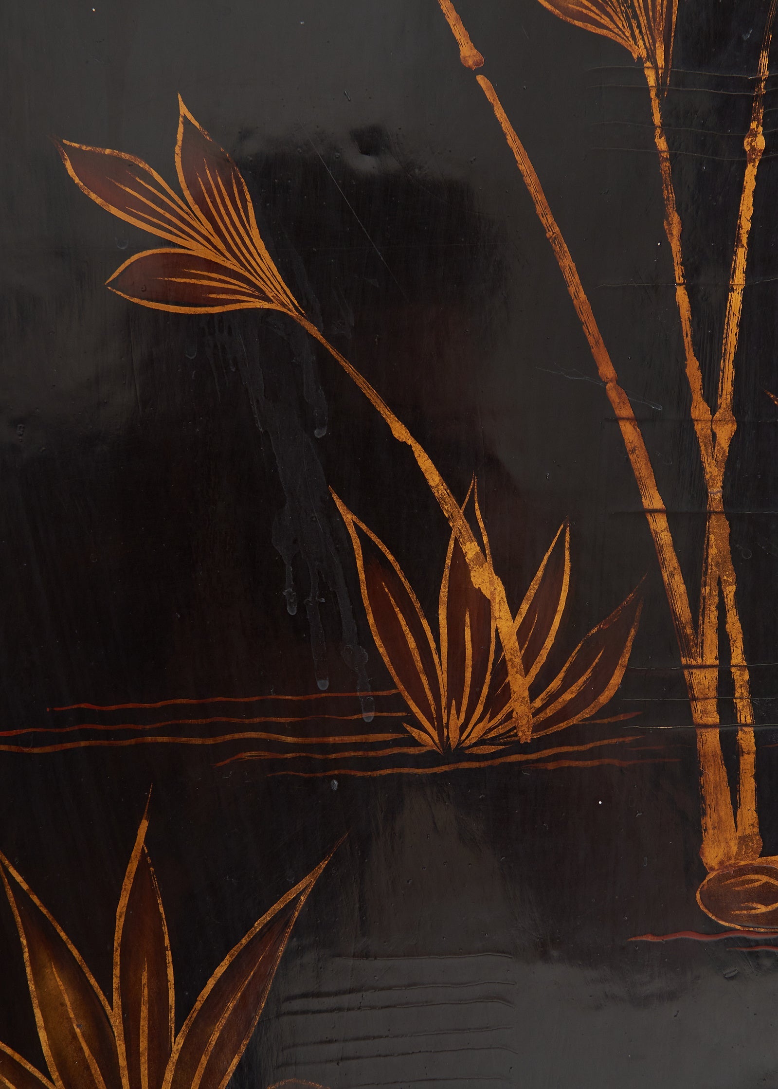 Gold and Black Five-Leaf Screen