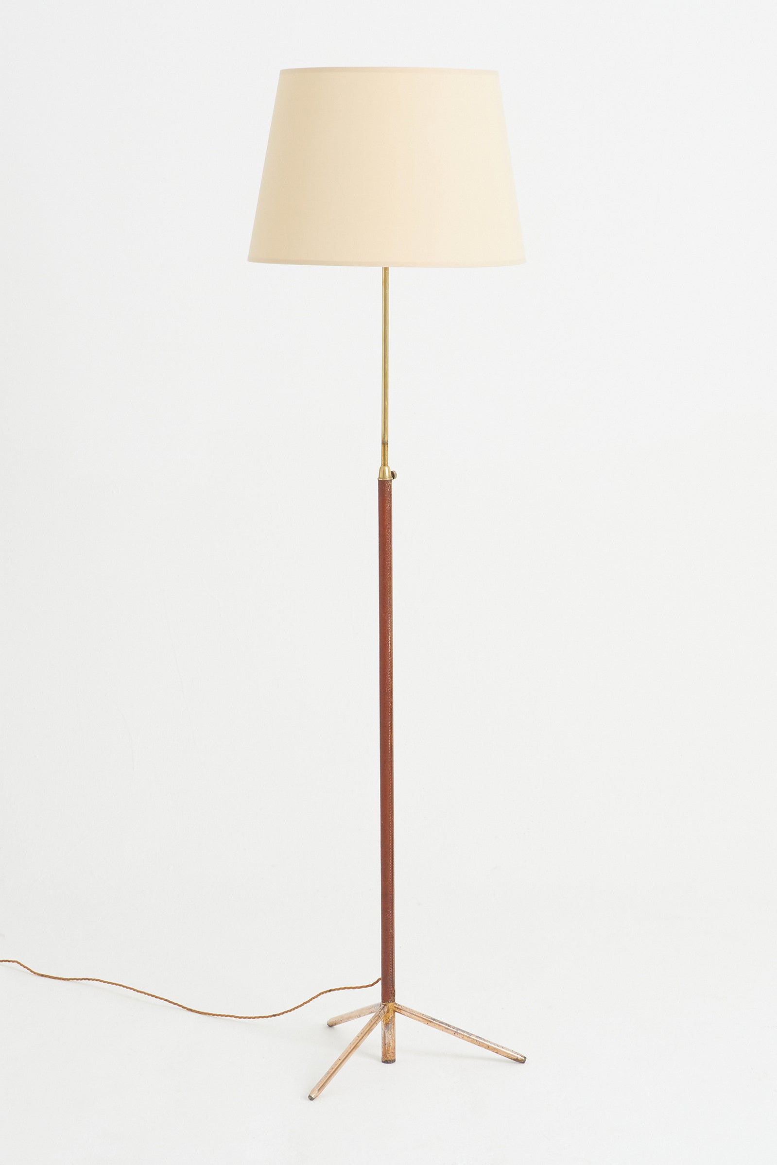 8584- Brown Leather and Brass Floor Lamp