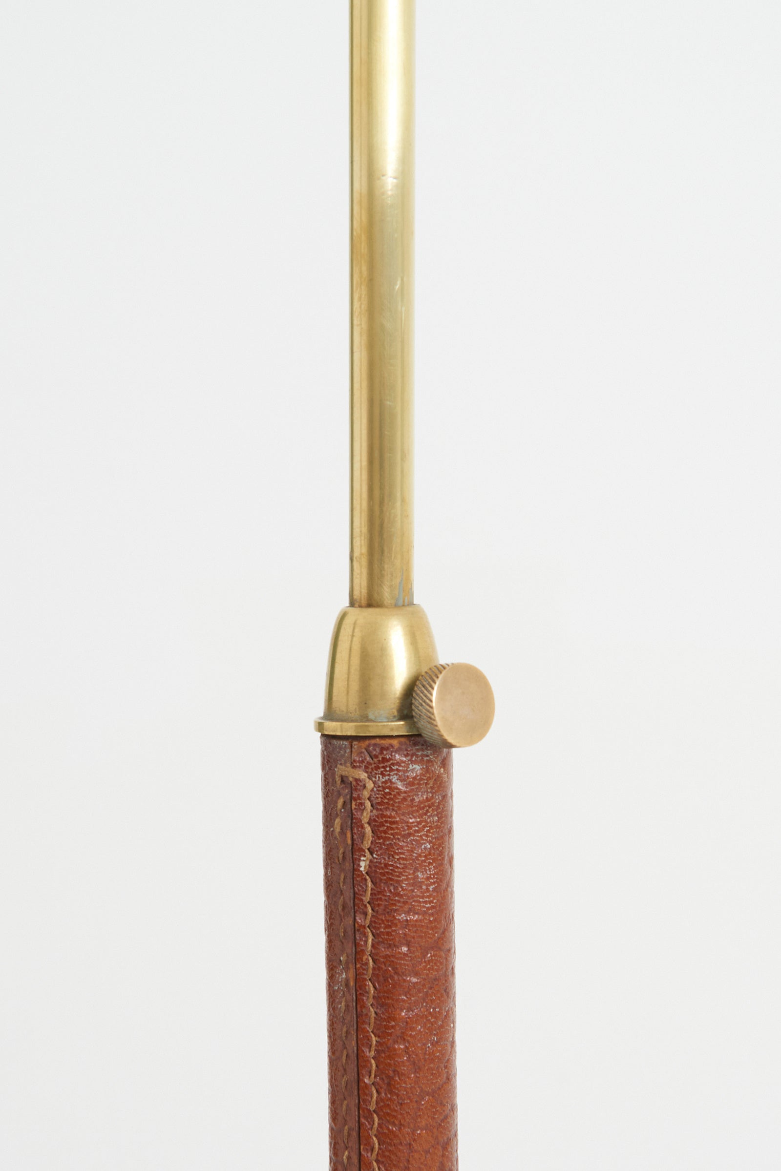Brown Leather and Brass Floor Lamp