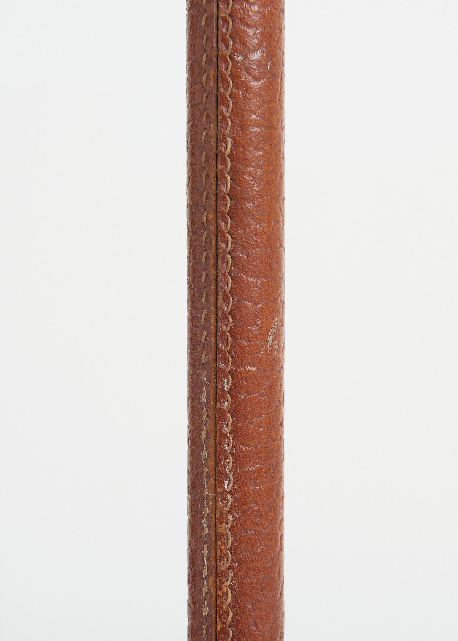 Brown Leather and Brass Floor Lamp