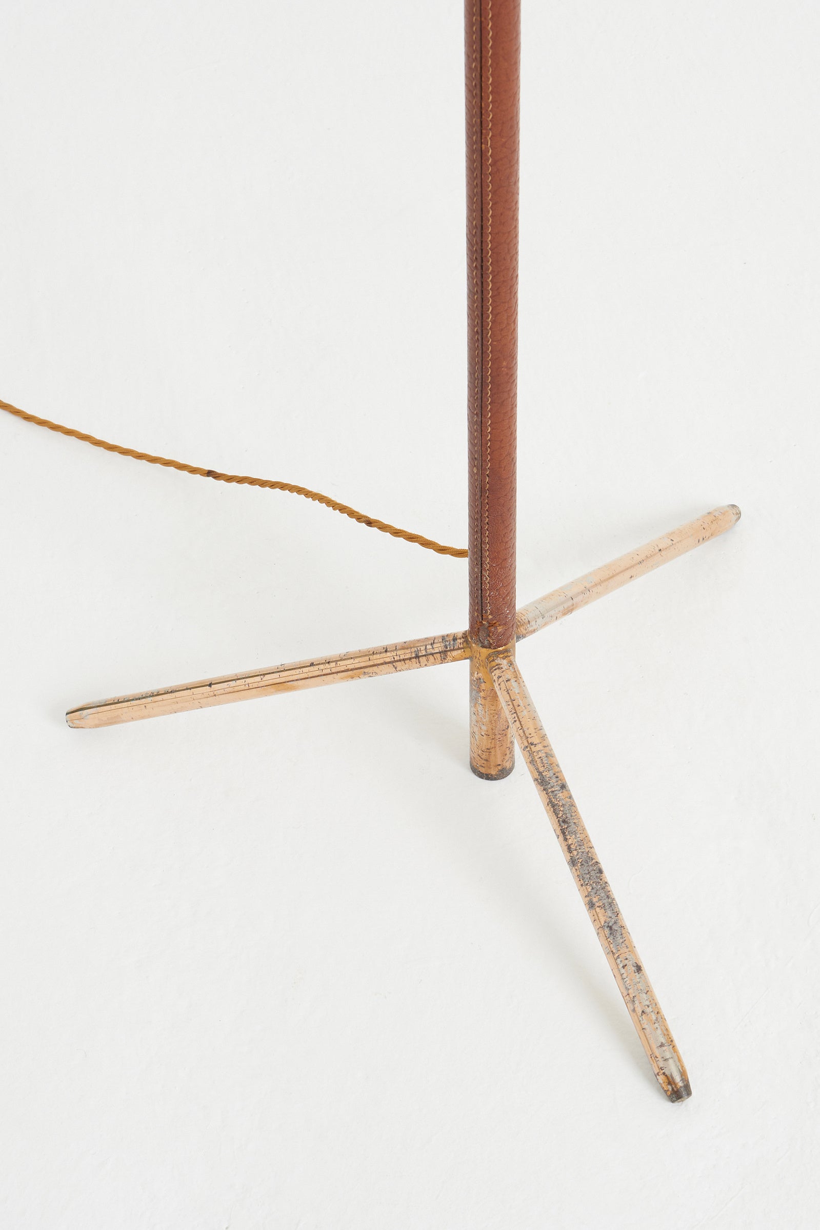 Brown Leather and Brass Floor Lamp