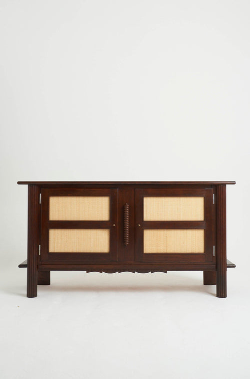 8648- Art Deco Oak and Rattan Sideboard