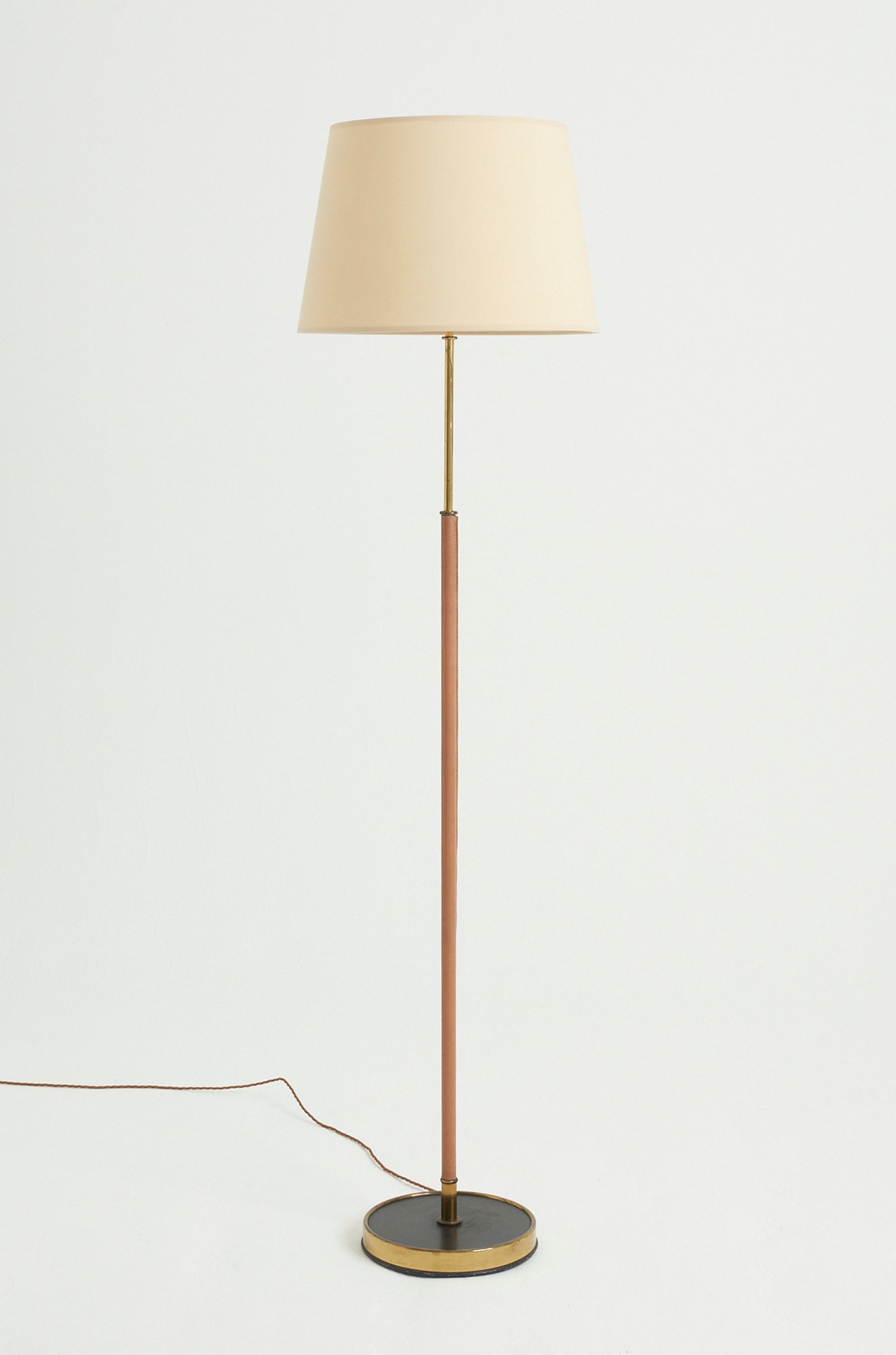 8663- Mid-Century Brown Leather Floor lamp