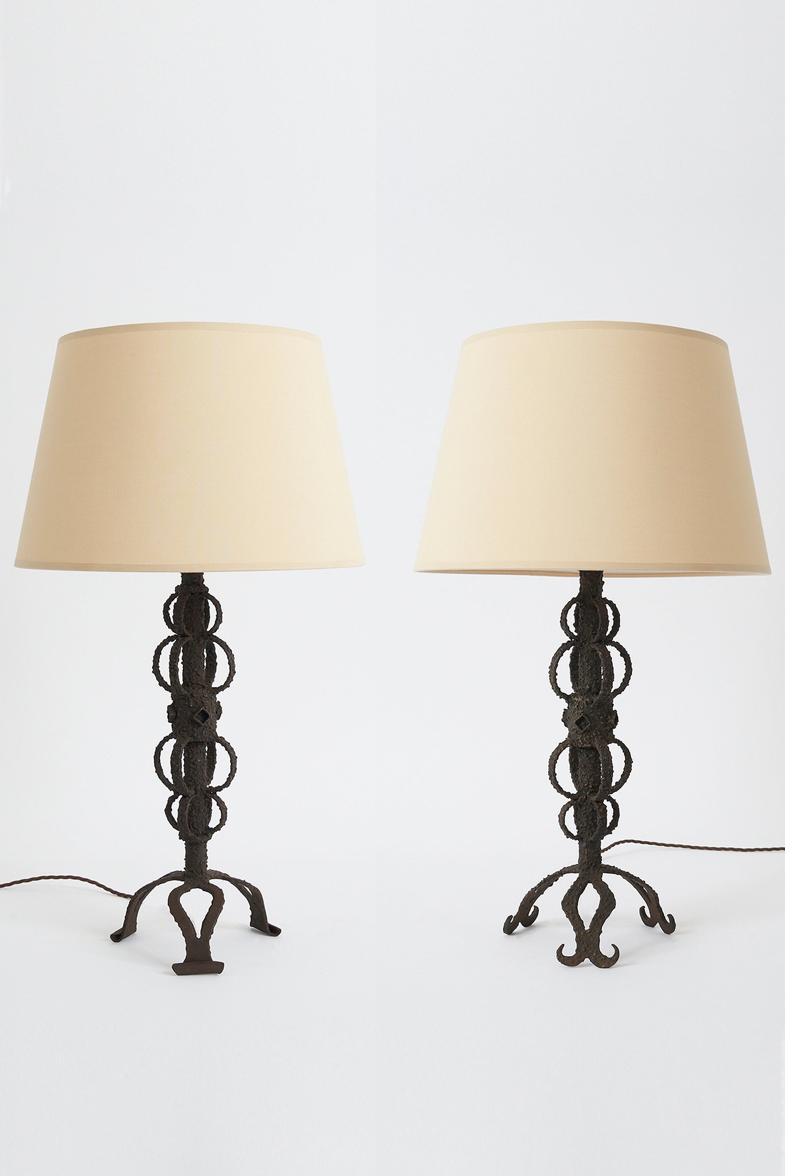 8694- Pair of Brutalist Iron Table Lamps