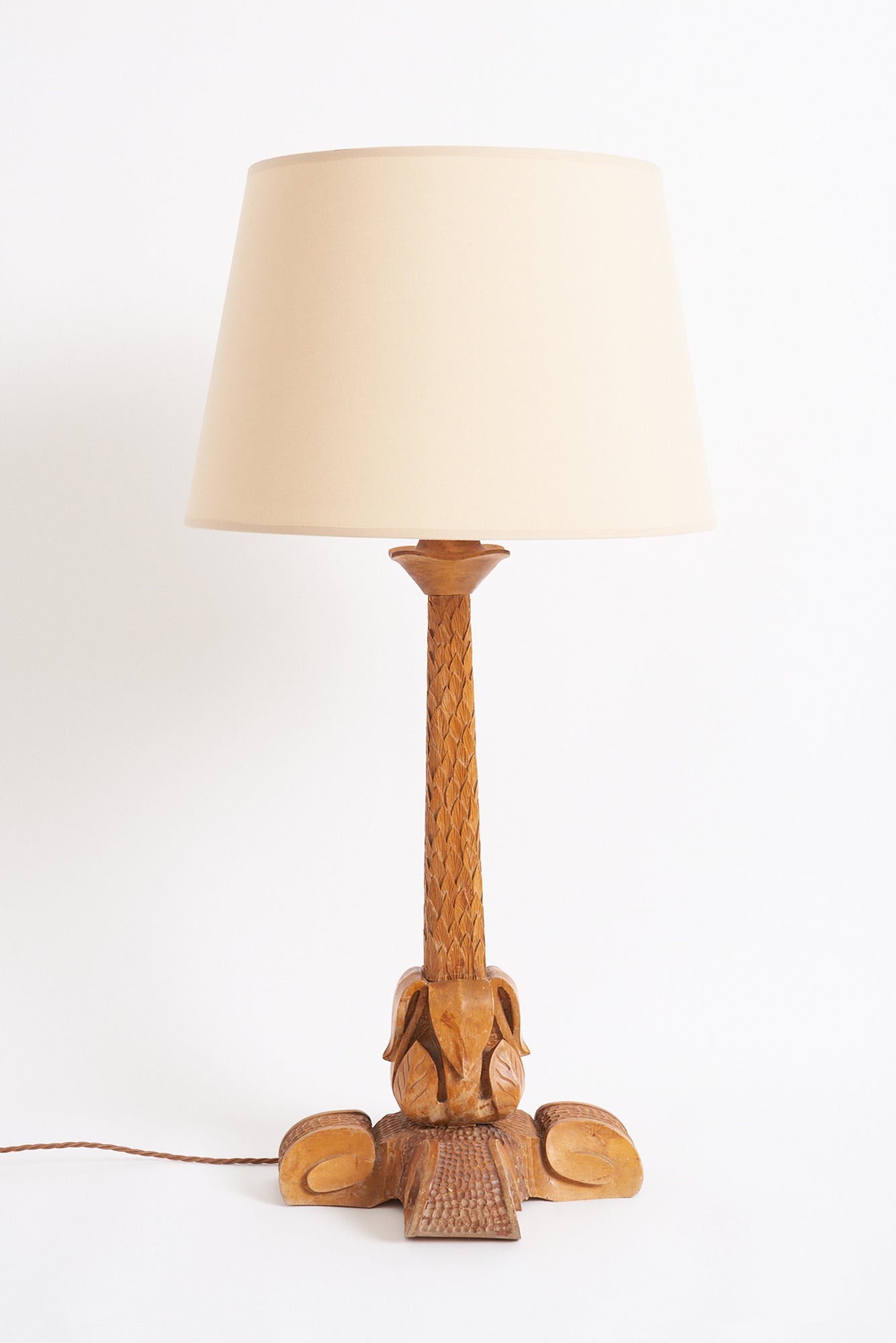 Early 20th Century Carved Wood Table Lamp