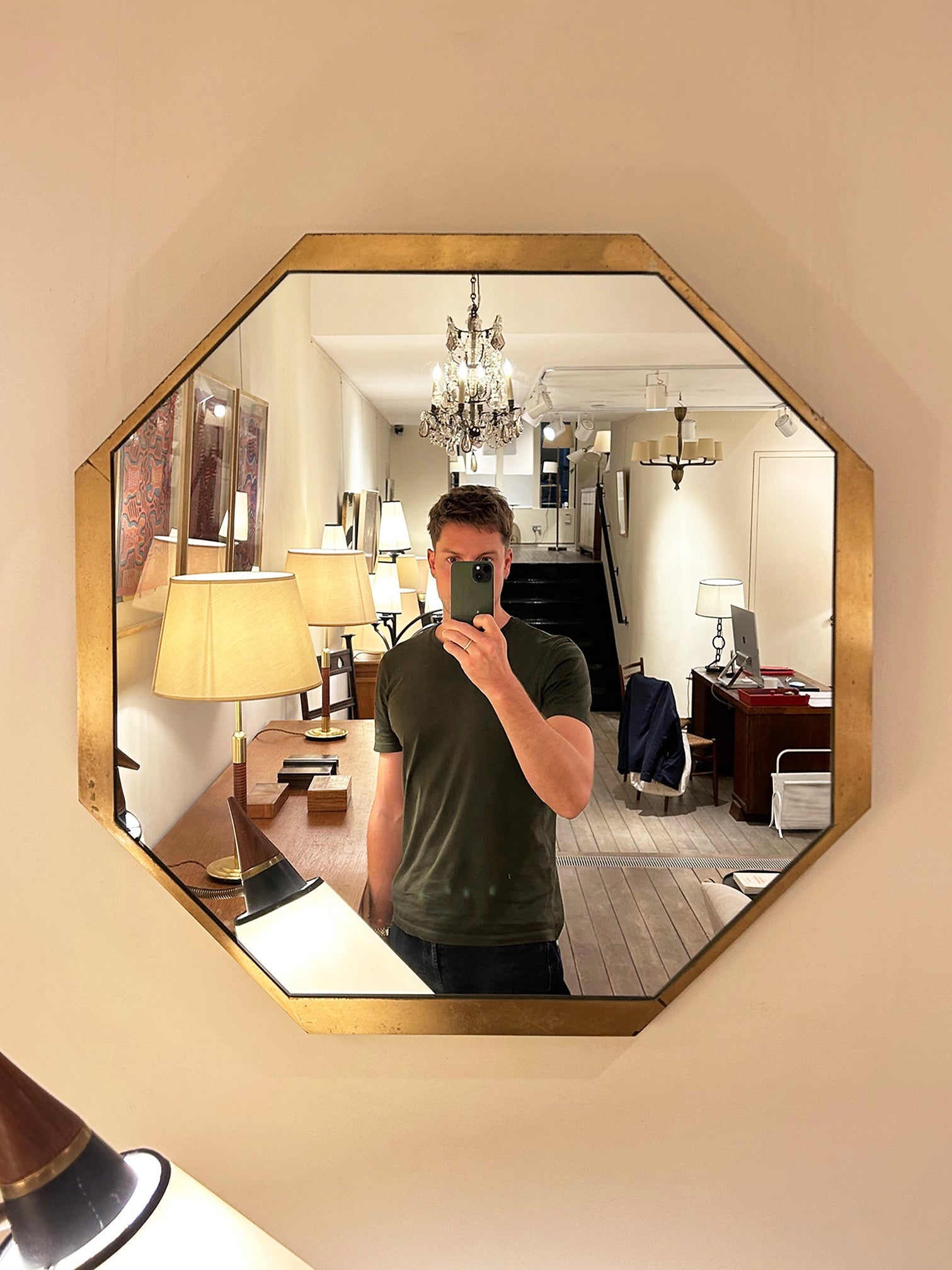 8741- Brass Octagonal Mirror