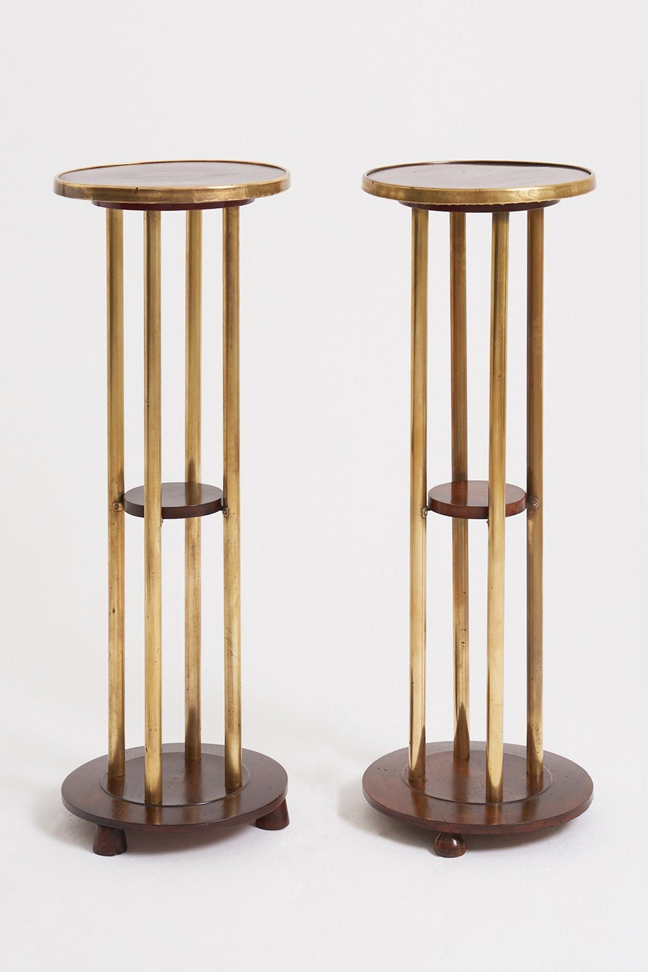 8790- Pair of Brass and Beech Pedestals