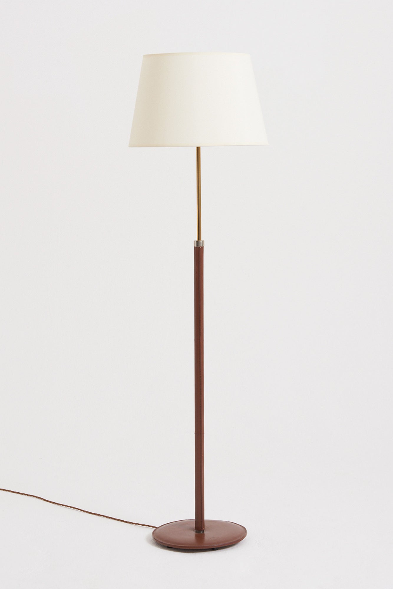 8816- Brown Leather and Brass Floor Lamp