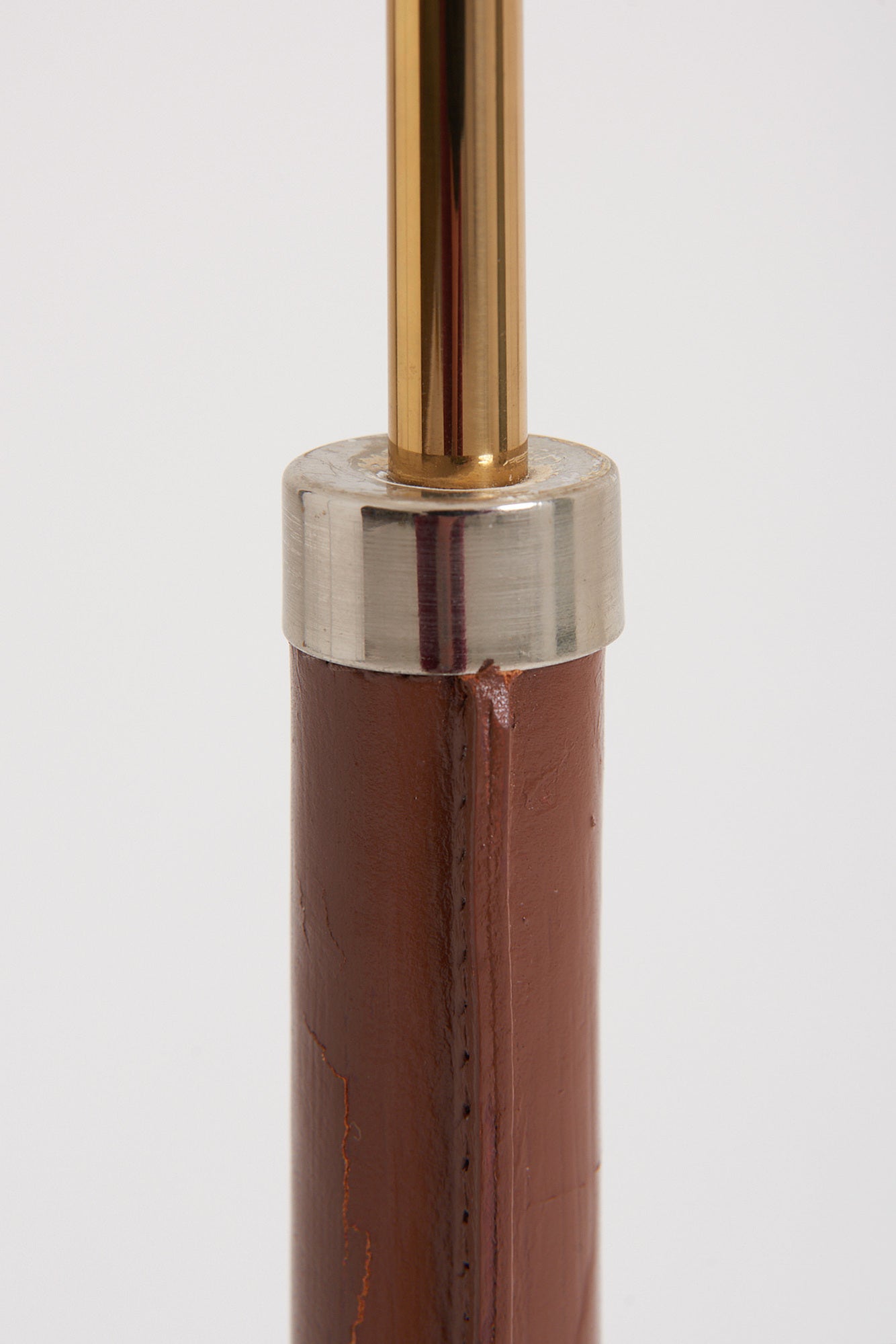 Brown Leather and Brass Floor Lamp