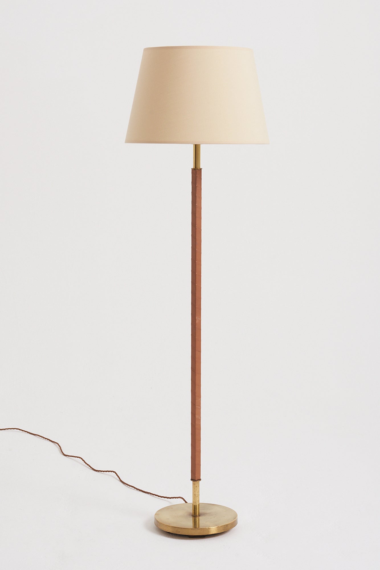 8819- Twisted Leather and Brass Floor Lamp