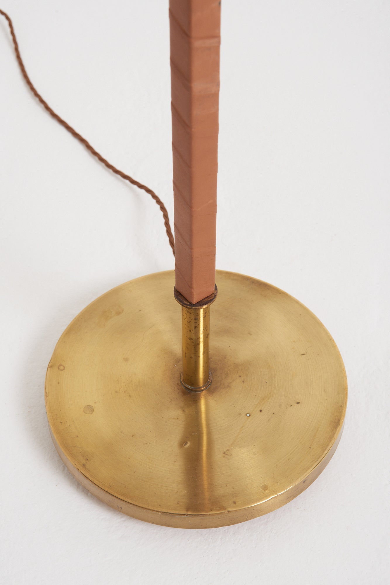 Twisted Leather and Brass Floor Lamp