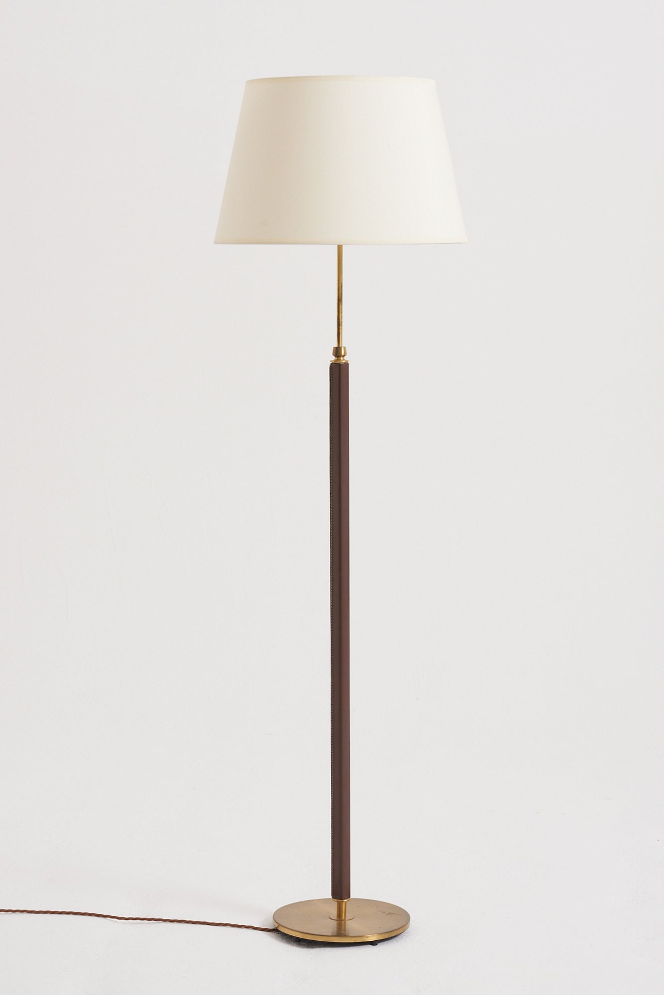 8821- Brown Leather and Brass Floor Lamp