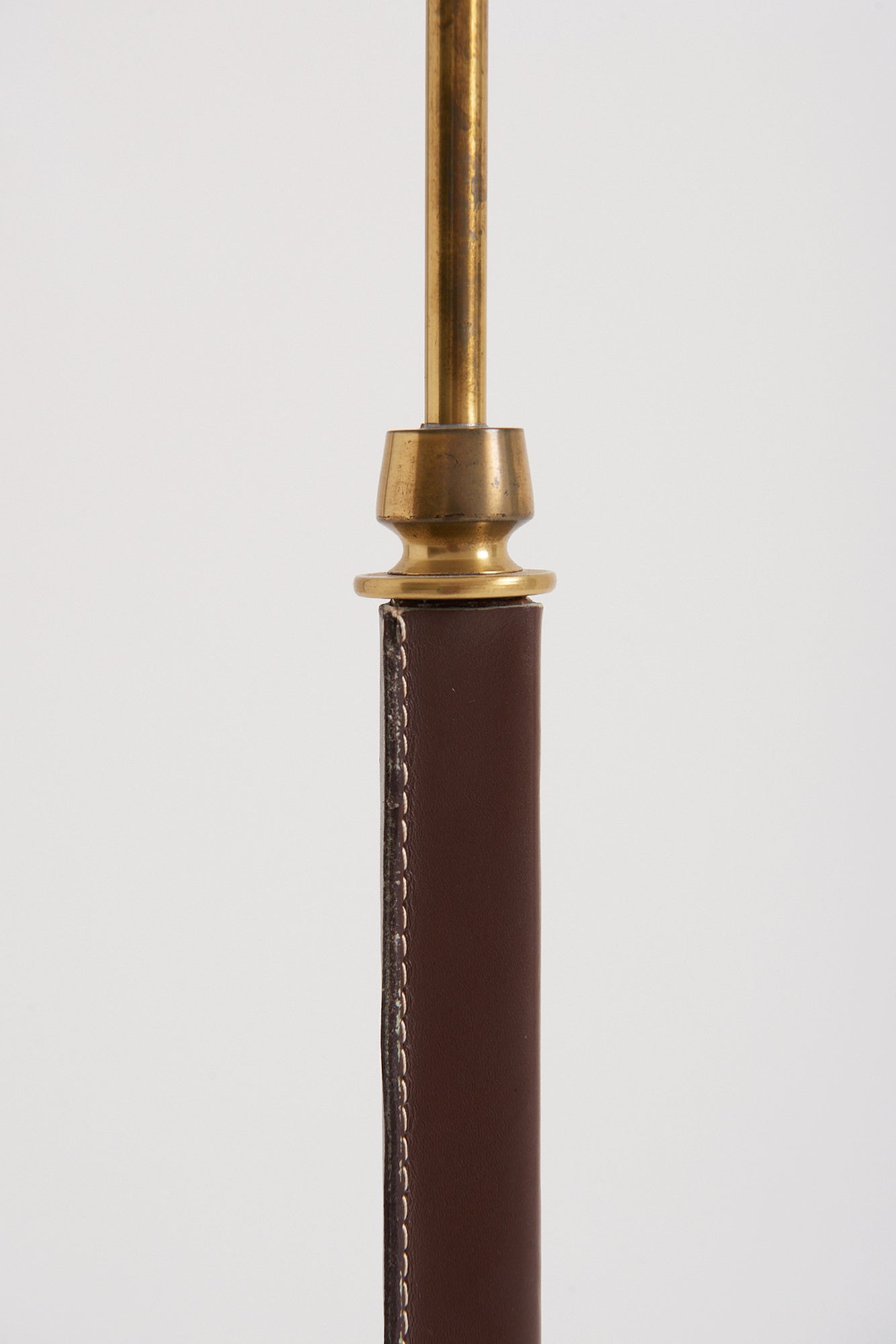 Brown Leather and Brass Floor Lamp