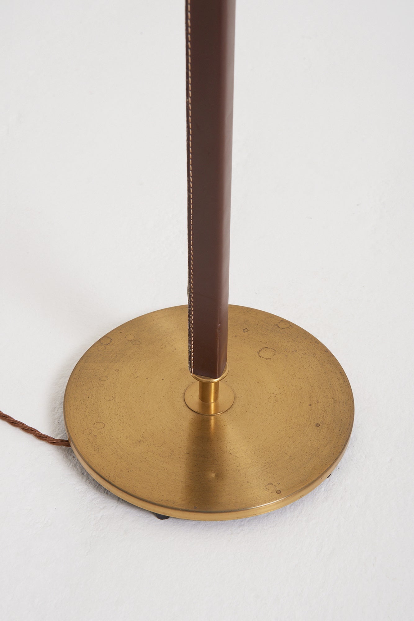 Brown Leather and Brass Floor Lamp