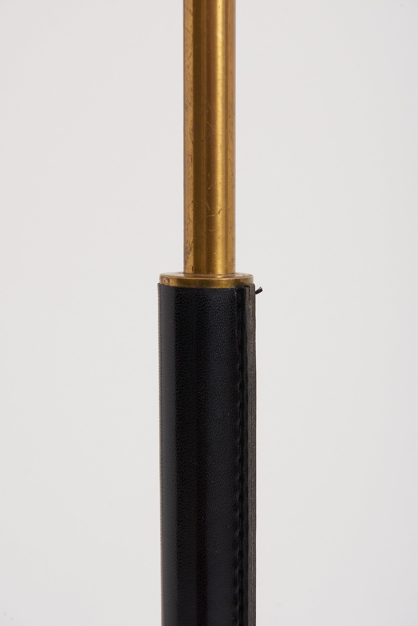 Black Leather and Brass Floor Lamp