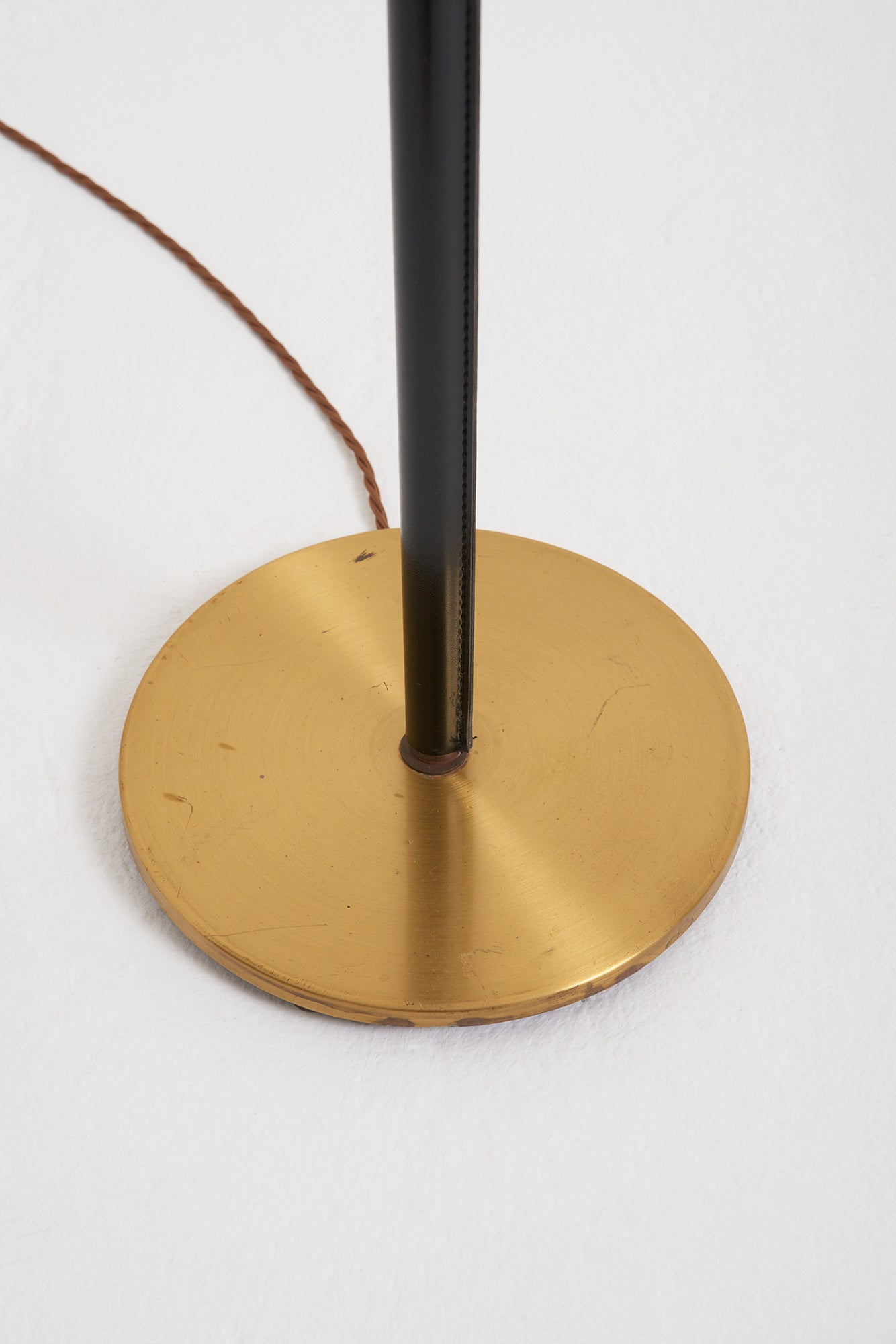 Black Leather and Brass Floor Lamp