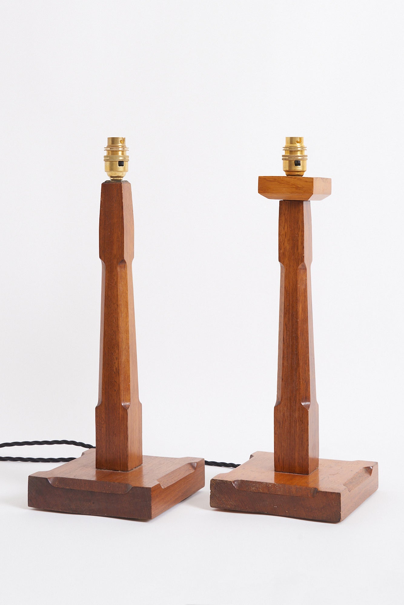 Pair of Arts & Craft Oak Table Lamps