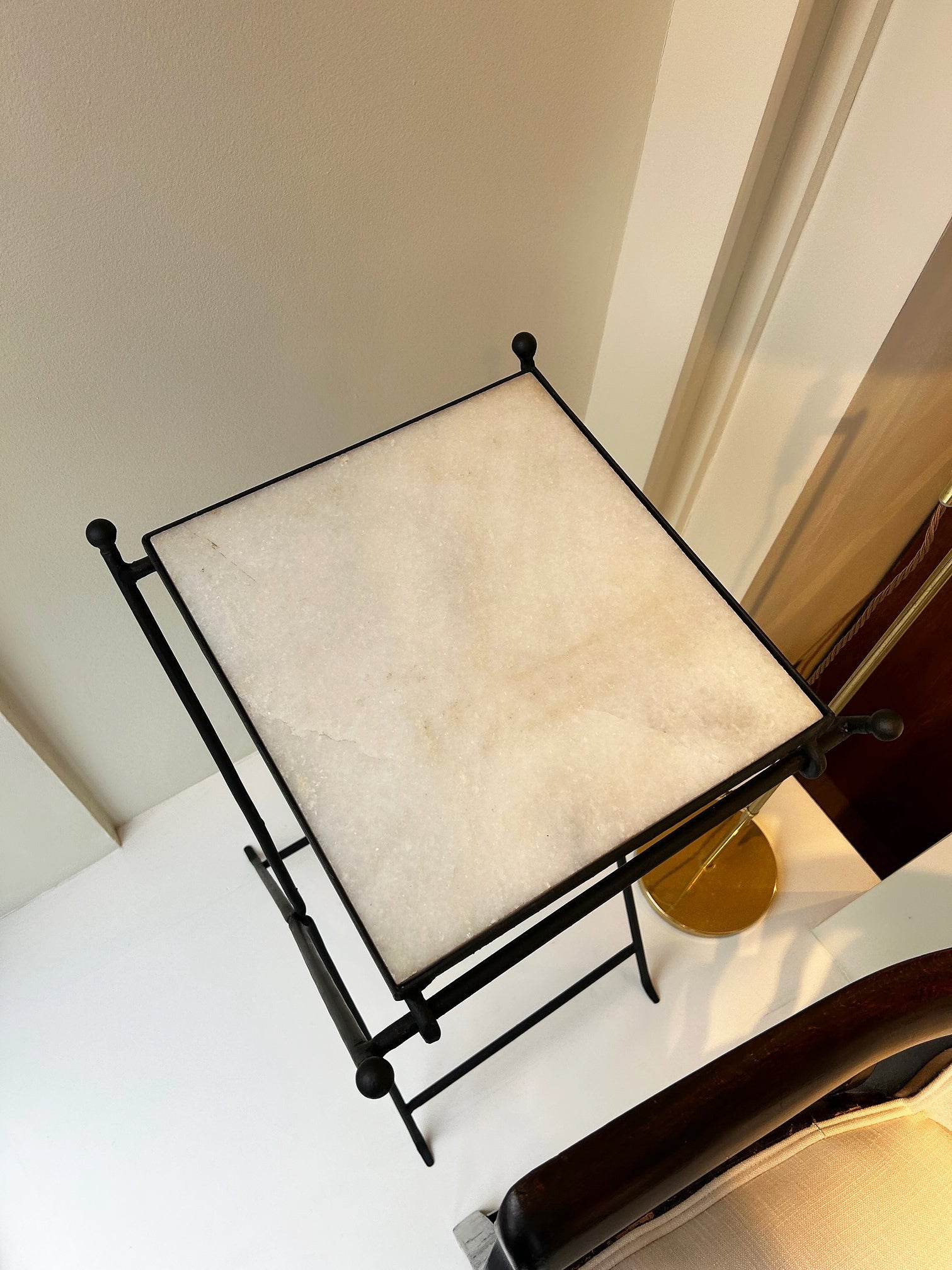 Pair of Iron and Marble Side Tables